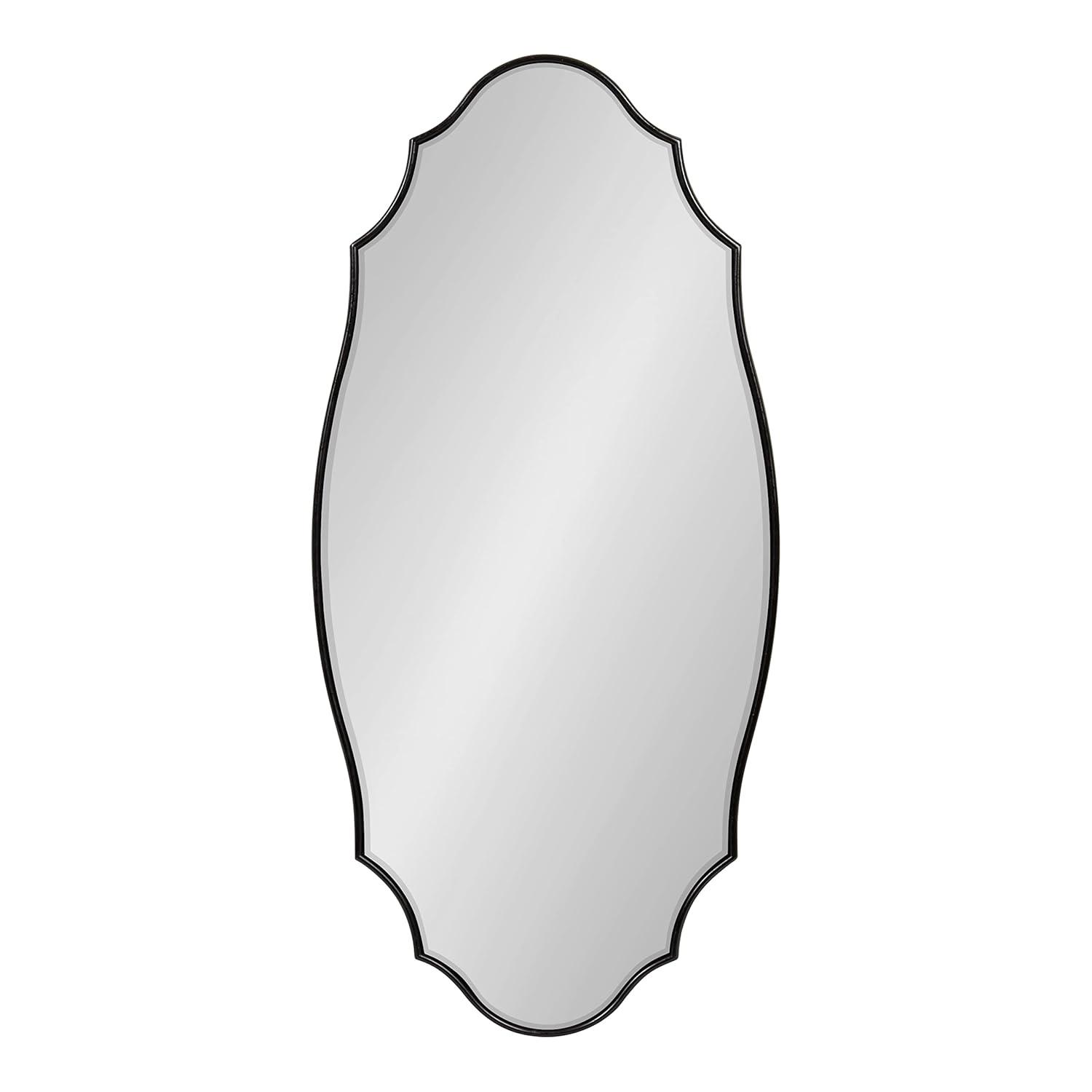 Kate and Laurel Leanna Modern Scalloped Wall Mirror, 20 x 42, Black, Glam Oval Mirror for Wall