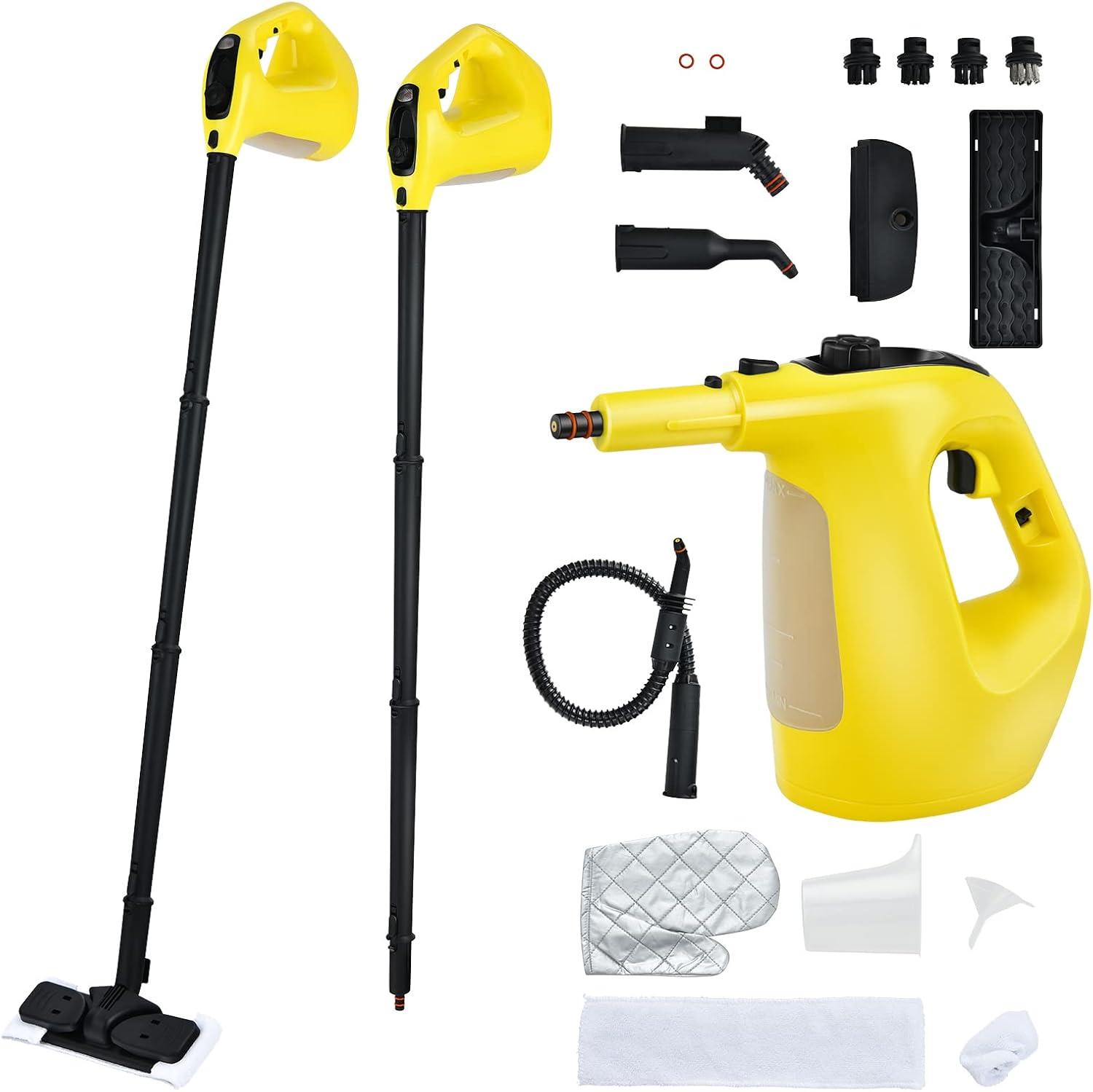 Handheld MultiPurpose Steam Cleaner with 17 Pieces, 350ml Large Capacity Steam Mop Continuous Fill water, Portable Chemical-Free Steamer for Home Use Carpet, Floors, Windows, 1400W