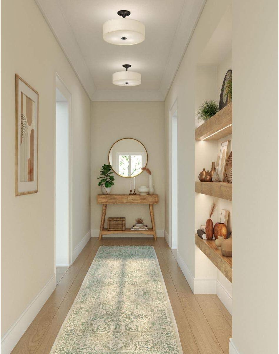 Progress Lighting, Inspire Collection, 3-Light Semi-Flush Mount, Graphite, Summer Linen Shade
