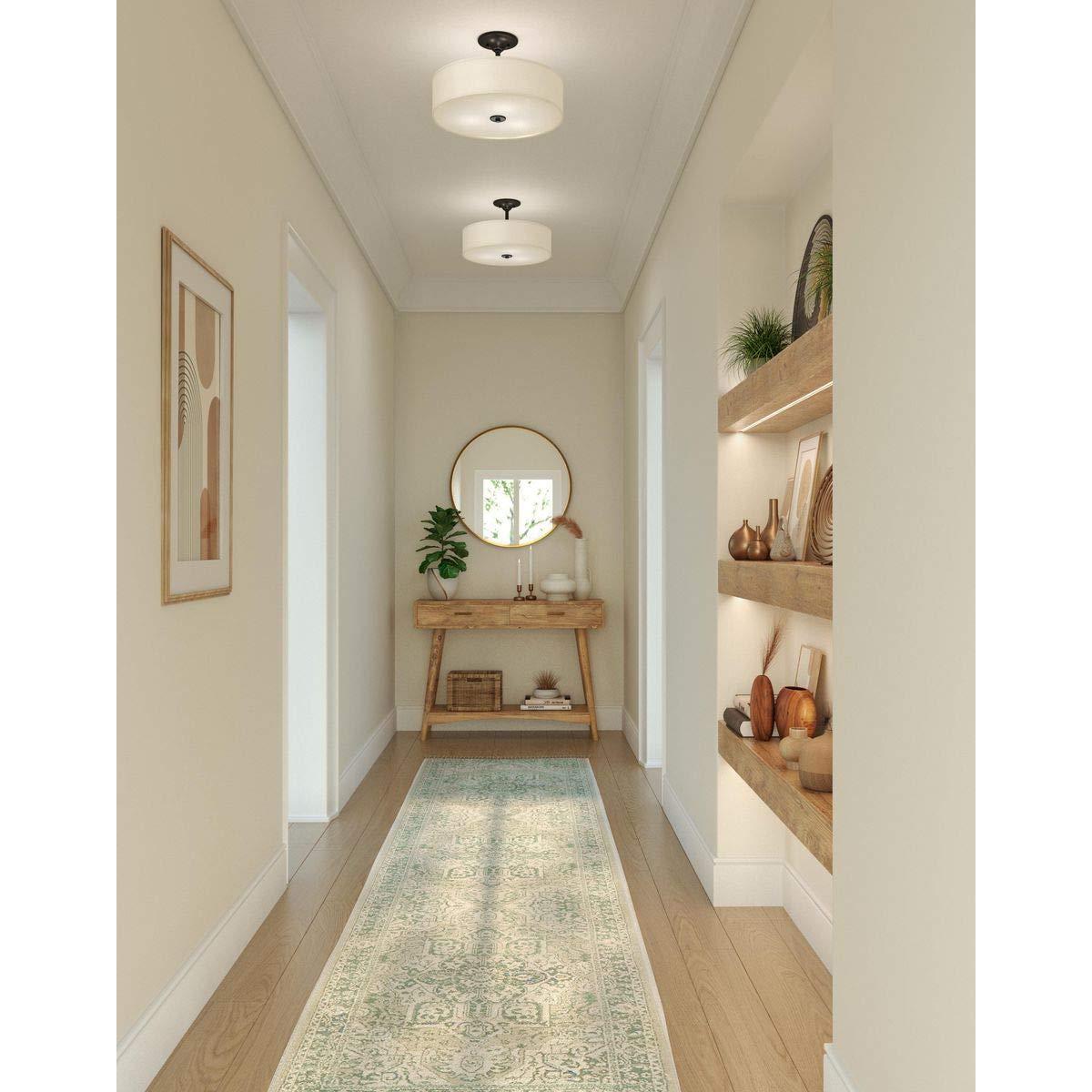 Progress Lighting, Inspire Collection, 3-Light Semi-Flush Mount, Graphite, Summer Linen Shade