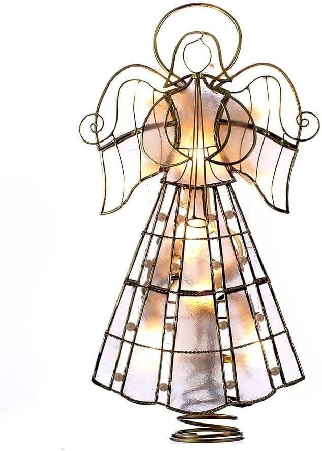 Gold Capiz Angel Tree Topper with Pearls and Lights