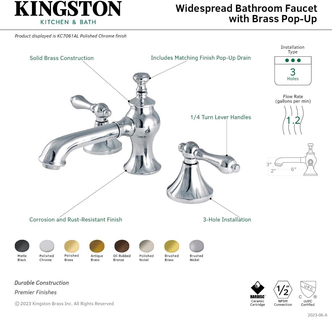 Kingston Brass KC7067AL Vintage 8 in. Widespread Bathroom Faucet, Brushed Brass