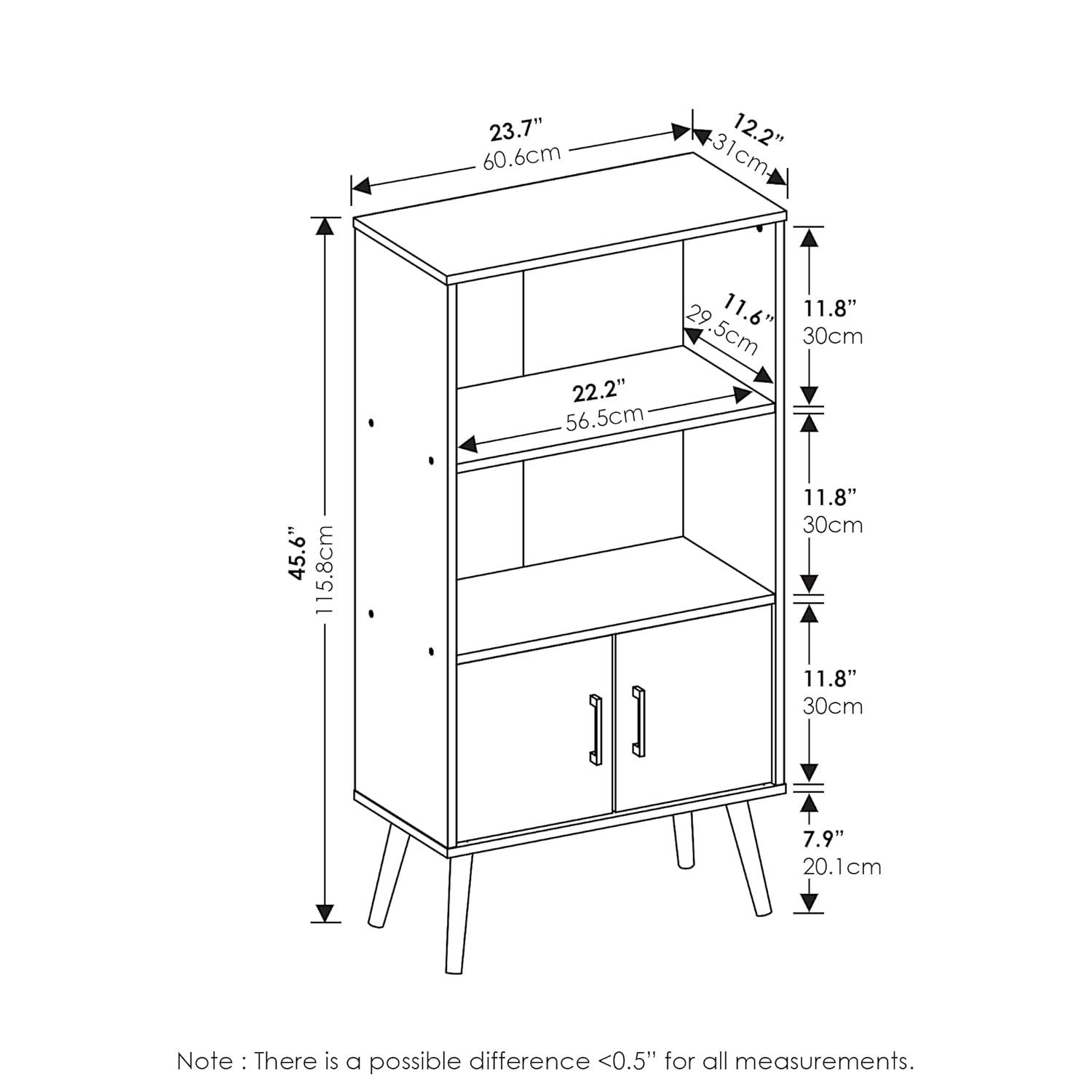 Furinno Claude Mid Century Style Accent Cabinet with Wood Legs, French Oak Grey