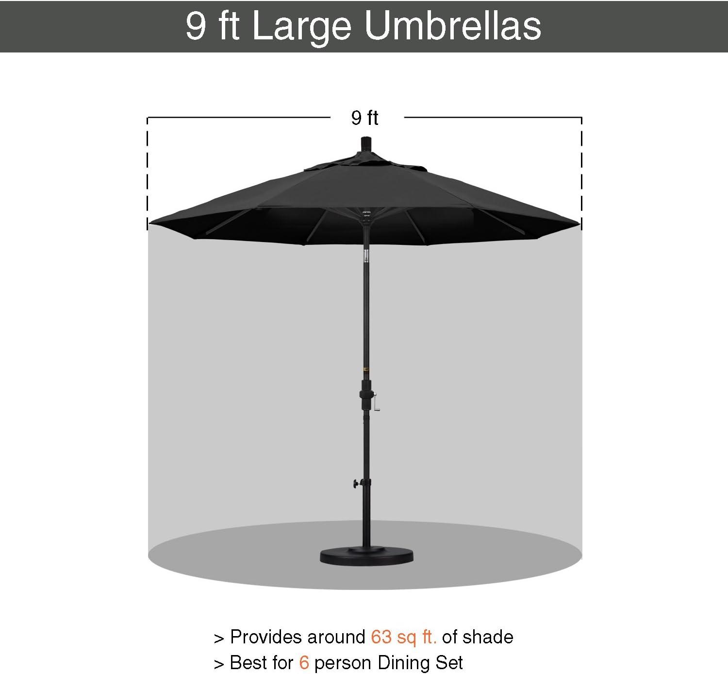 California Umbrella 9 Ft. Octagonal Aluminum Collar Tilt Patio Umbrella W/ Crank Lift & Fiberglass Ribs - Matted White Frame / Olefin Black Canopy