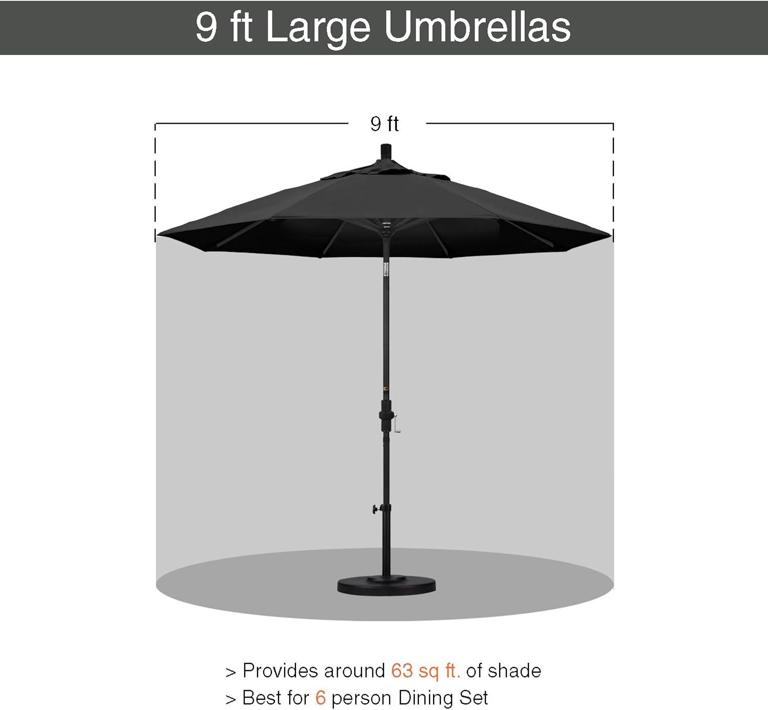 California Umbrella 9 Ft. Octagonal Aluminum Collar Tilt Patio Umbrella W/ Crank Lift & Fiberglass Ribs - Matted White Frame / Olefin Black Canopy