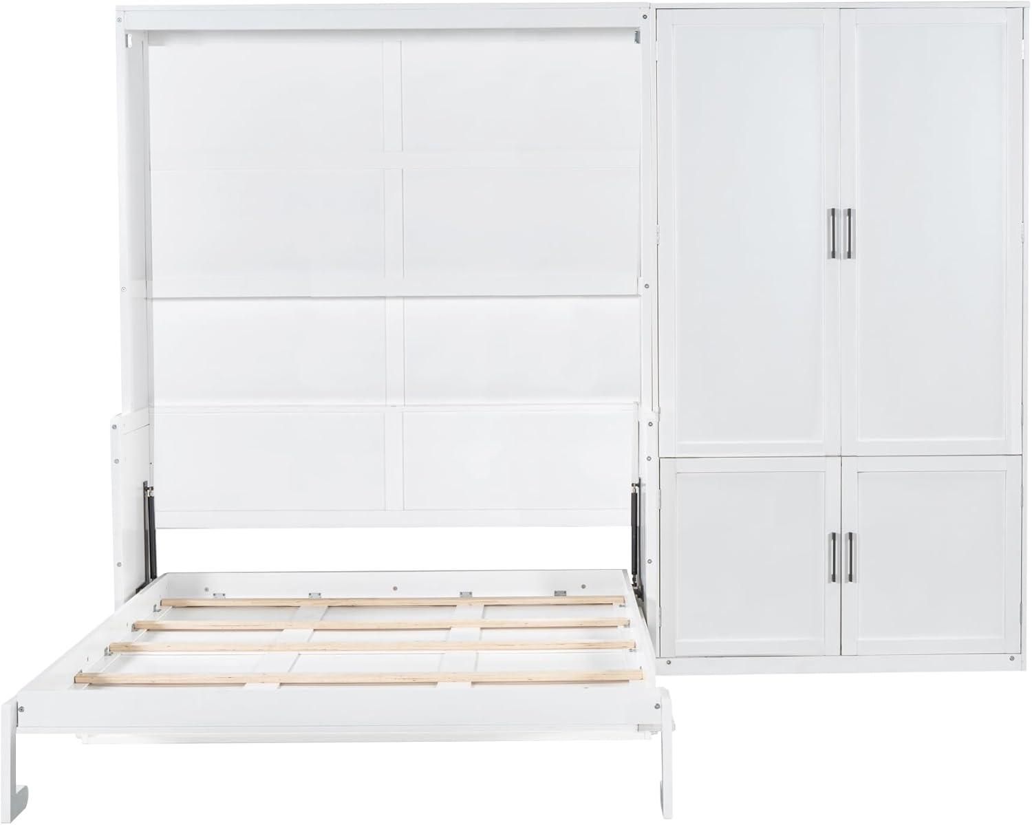 Murphy Bed with Closet and Wardrobe, Versatile Wall Bed, Foldable Murphy Cabinet, Queen Size, White