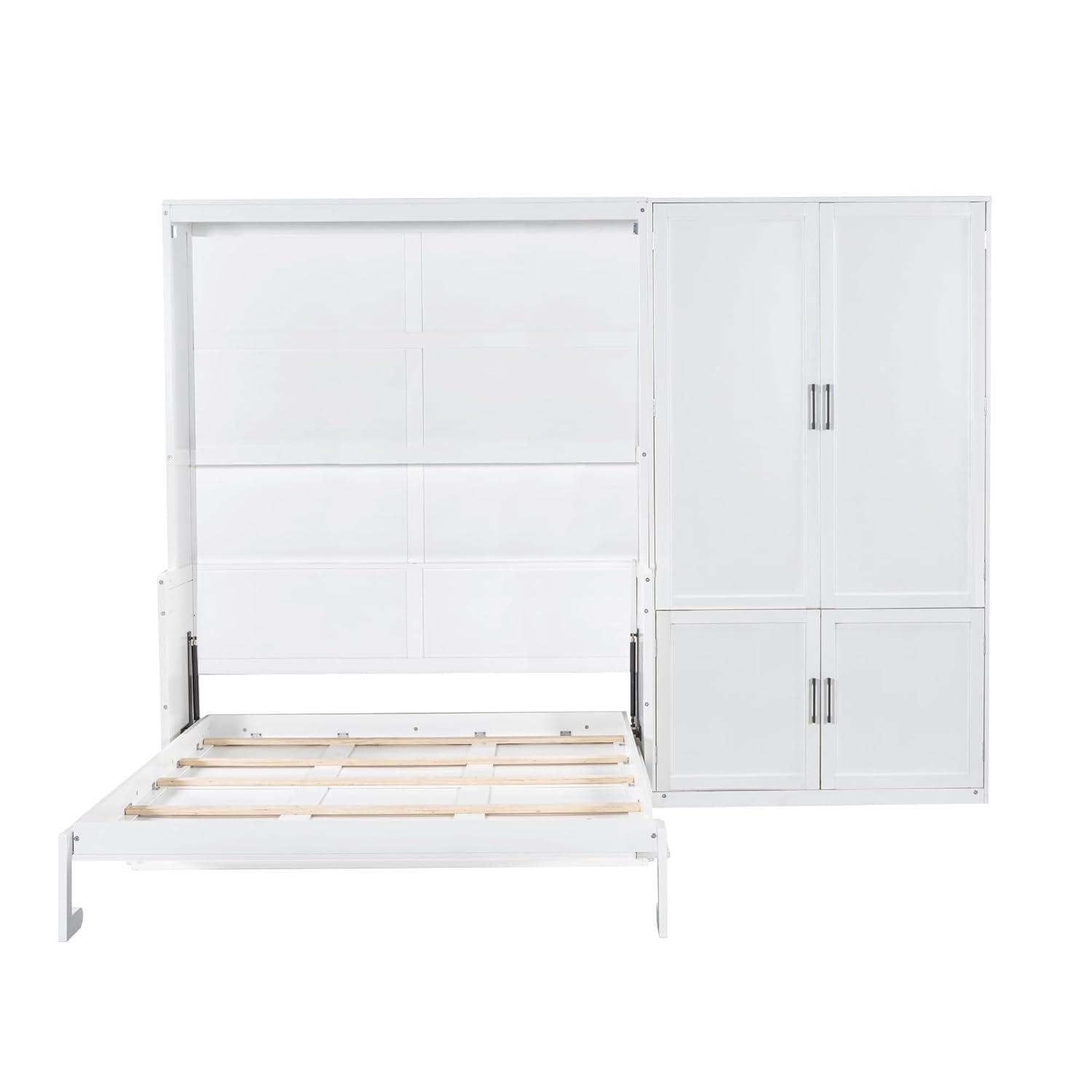 Murphy Bed with Closet and Wardrobe, Versatile Wall Bed, Foldable Murphy Cabinet, Queen Size, White