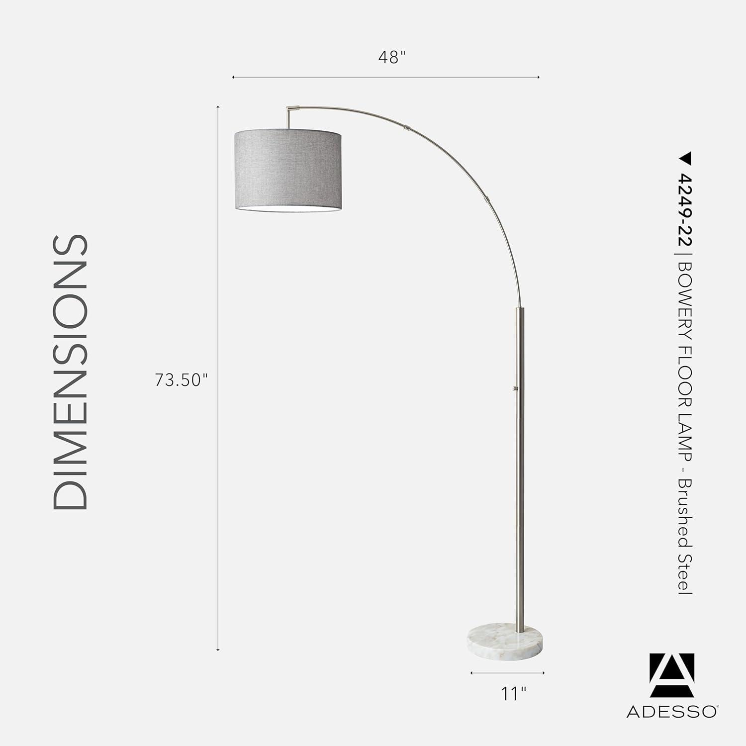 73.5" Bowery Arc Lamp Steel - Adesso: Contemporary Design, ETL Listed, Linen Shade, Metal Body