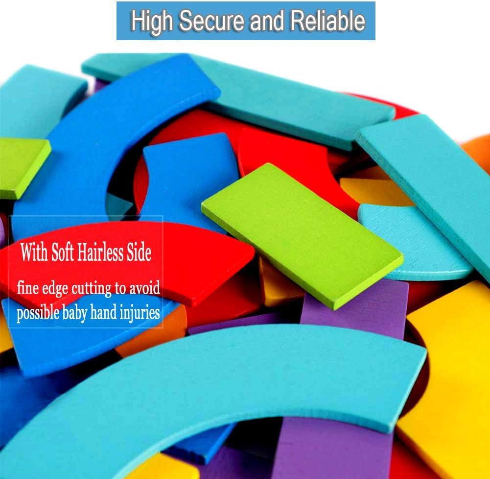 Tangram Shape Puzzle - Wooden Pattern Blocks Animal Jigsaw Color Sorting Stacking Game Preschool Montessori Learning Toys Brain Teaser STEM Gift for 3 4 5 Years Old Toddler Kid (60 Pattern Cards)