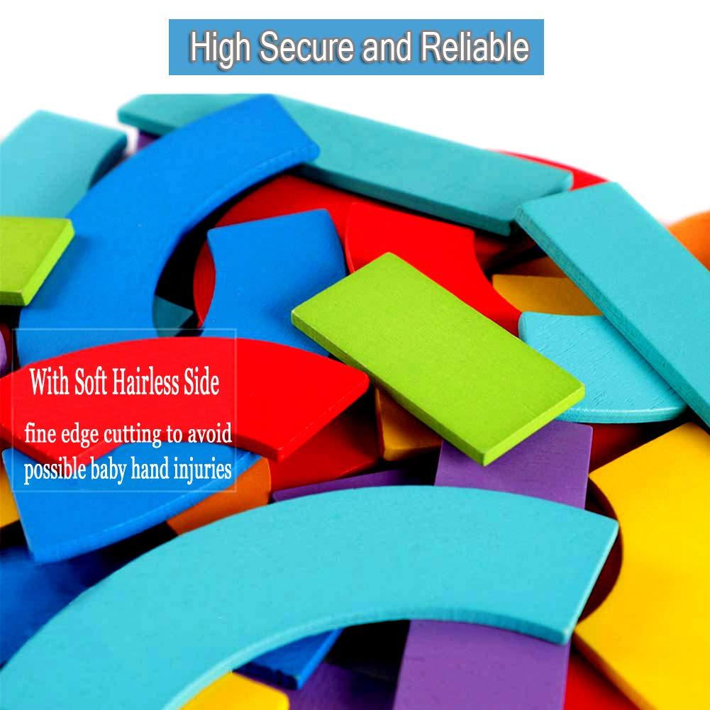 Tangram Shape Puzzle - Wooden Pattern Blocks Animal Jigsaw Color Sorting Stacking Game Preschool Montessori Learning Toys Brain Teaser STEM Gift for 3 4 5 Years Old Toddler Kid (60 Pattern Cards)