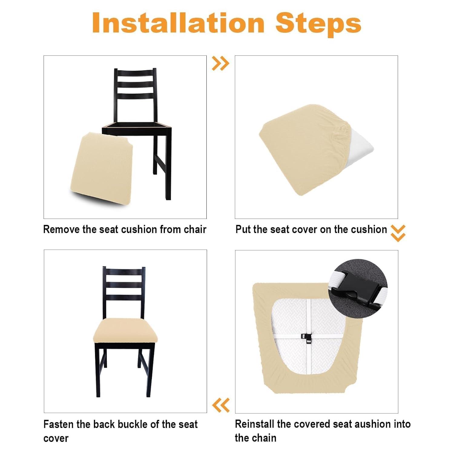 Smiry Dining Chair Seat Covers Stretch Jacquard Chair Slipcover with Ties (Set of 6, Beige)