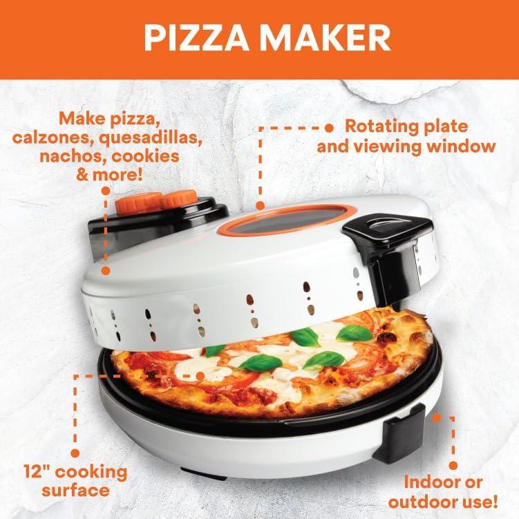 MasterChef Electric 12" Pizza Maker- Cook Homemade Calzones, Quesadillas & Cookies! Rotating Nonstick Plate for Even Baking- Adjustable Temp Control for Crispy Crust- Indoor or Outdoor Parties & Gifts
