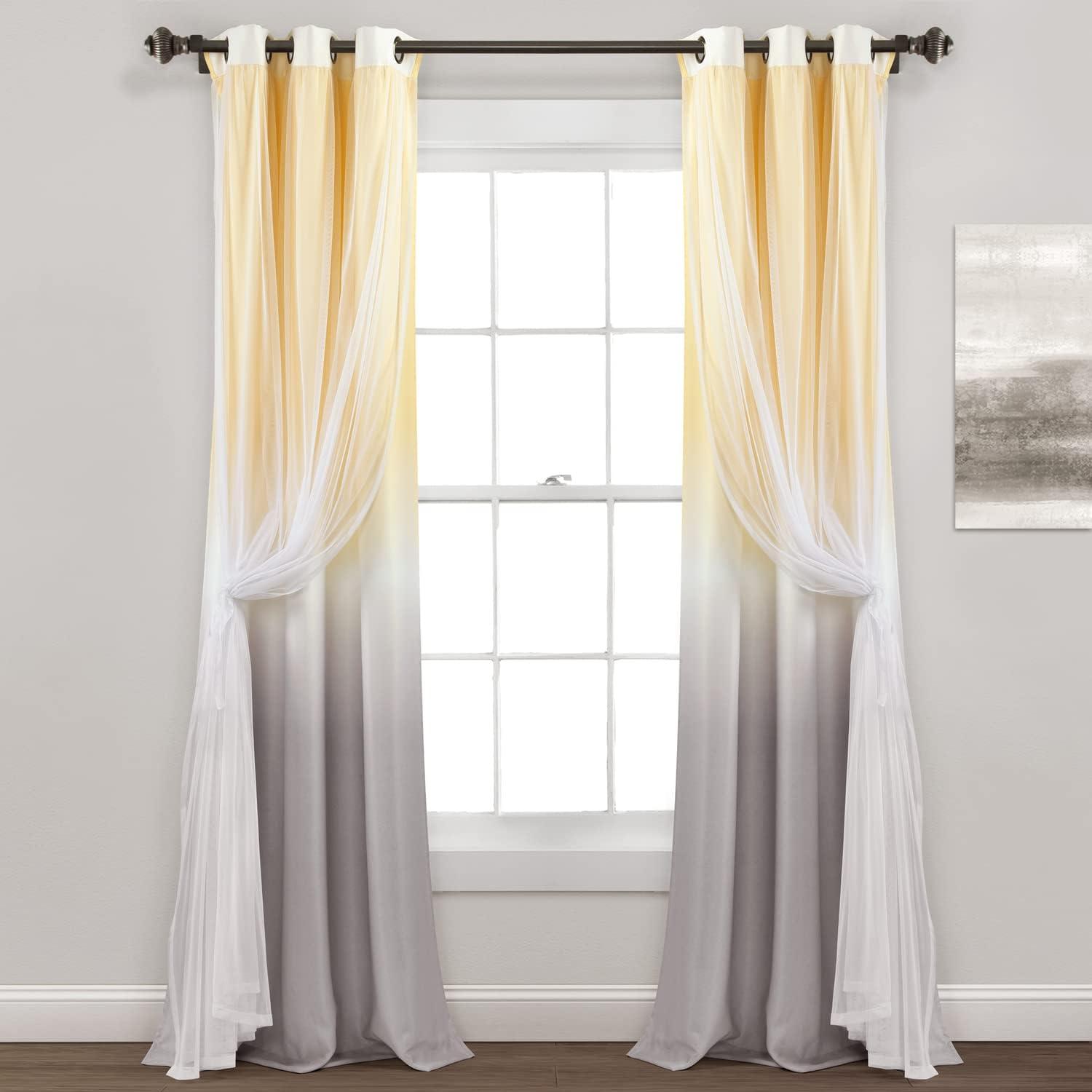 Yellow and Gray Ombre Light Filtering Grommet Curtain Panel