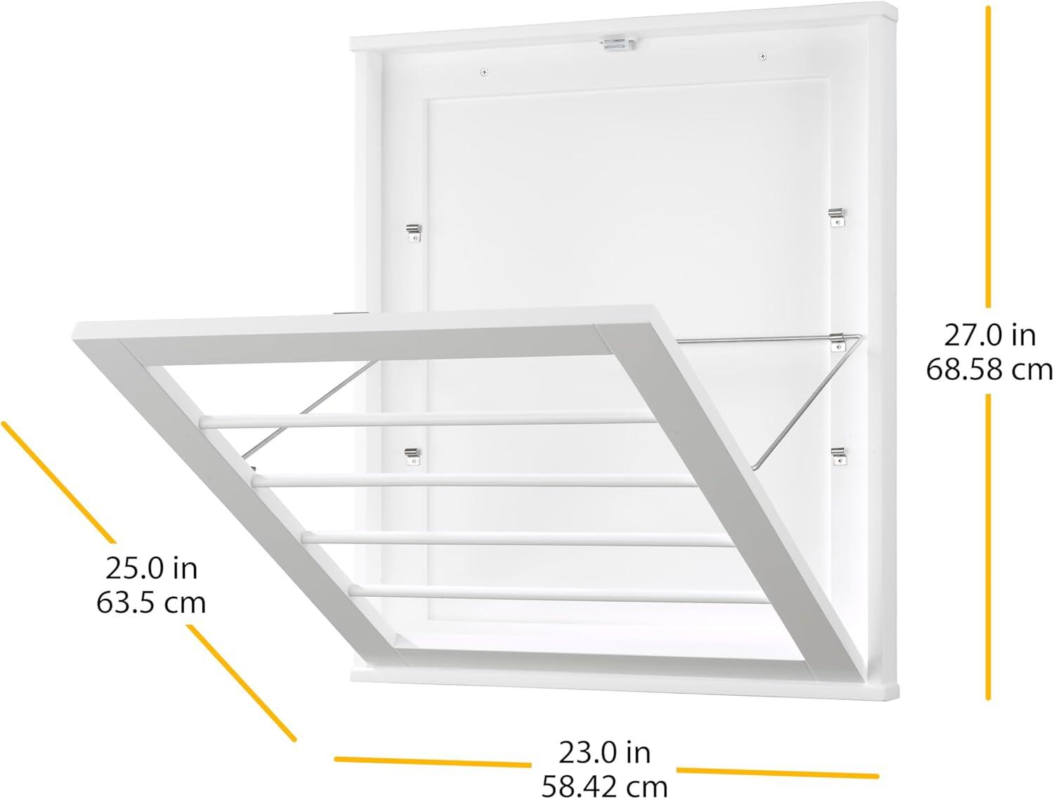 Whitmor Wall Mounted Wood Drying Rack White: Folding Clothes Dryer, 40 lb Capacity, 25" Surface Area