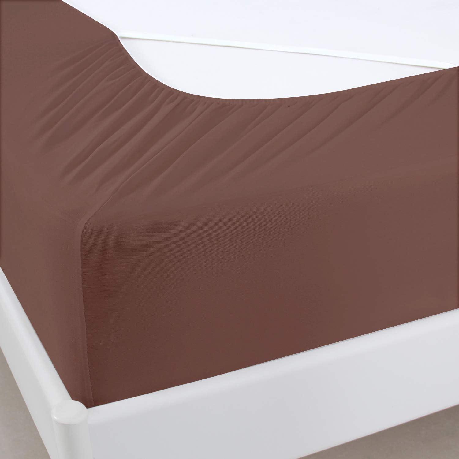 PiccoCasa Home Wrinkle Free Stretchy Fabric Wrap Around 4 Sides Bed Skirt Brown Queen