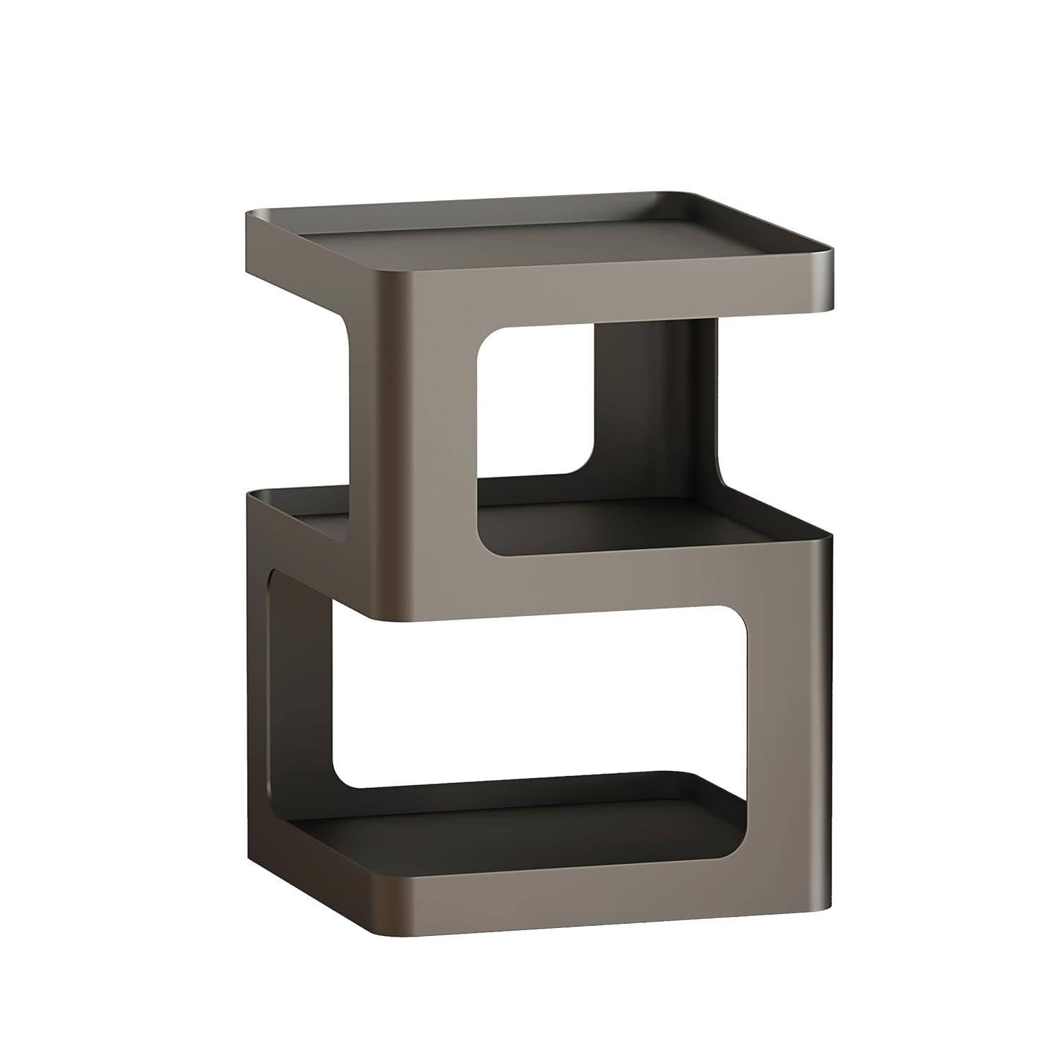 Metal Nightstand, Small End Table, Modern Side Table, Accent Bedside Table, 3 Tier Night Stands, Bed Side Table for Living Room Bedroom Outdoor Entryway, No Assembly Required, Black
