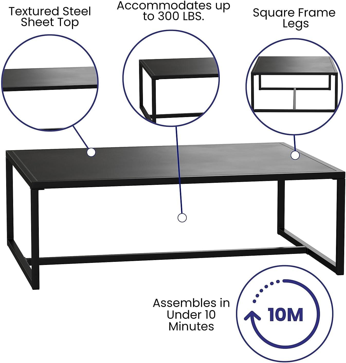 Flash Furniture Brock Outdoor Patio Coffee Table Commercial Grade Black Coffee Table for Deck, Porch, or Poolside - Steel Square Leg Frame