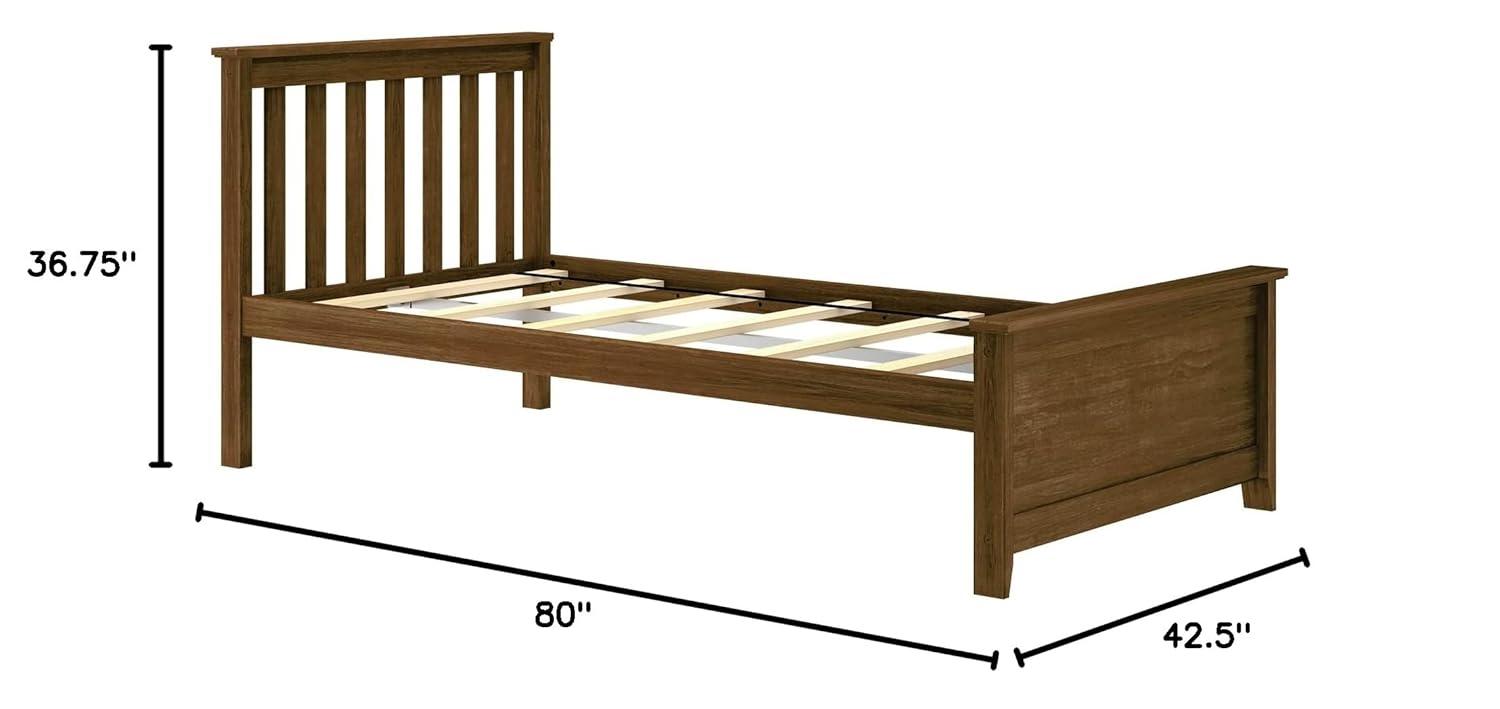 Max & Lily Twin Bed Frame with Headboard, Solid Wood Platform Bed for Kids, Walnut