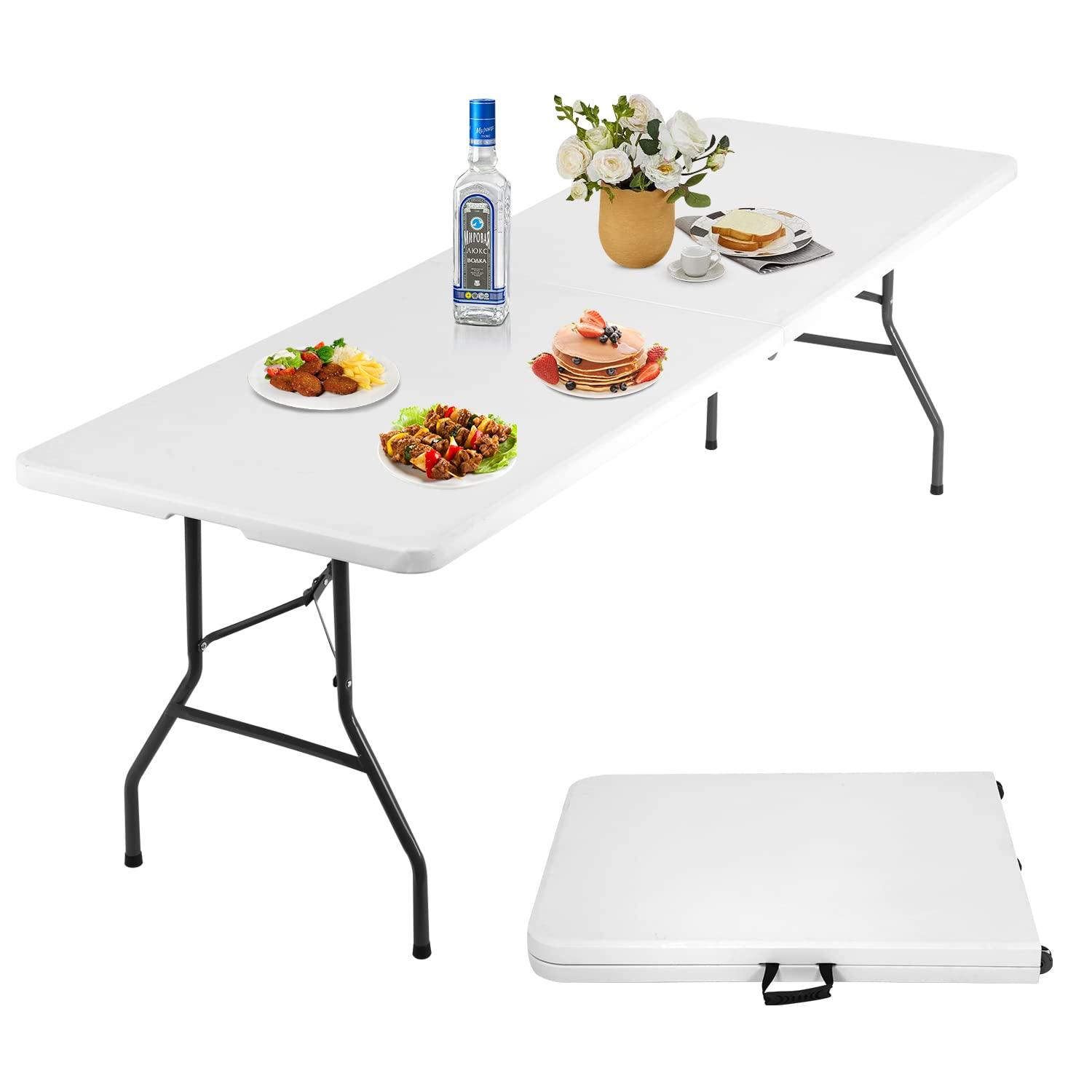 Folding Table 6 Foot,  Heavy-Duty, Portable Plastic Construction with Carrying Handle – Perfect for Picnics, Parties, and Office Indoor Outdoor Use, White