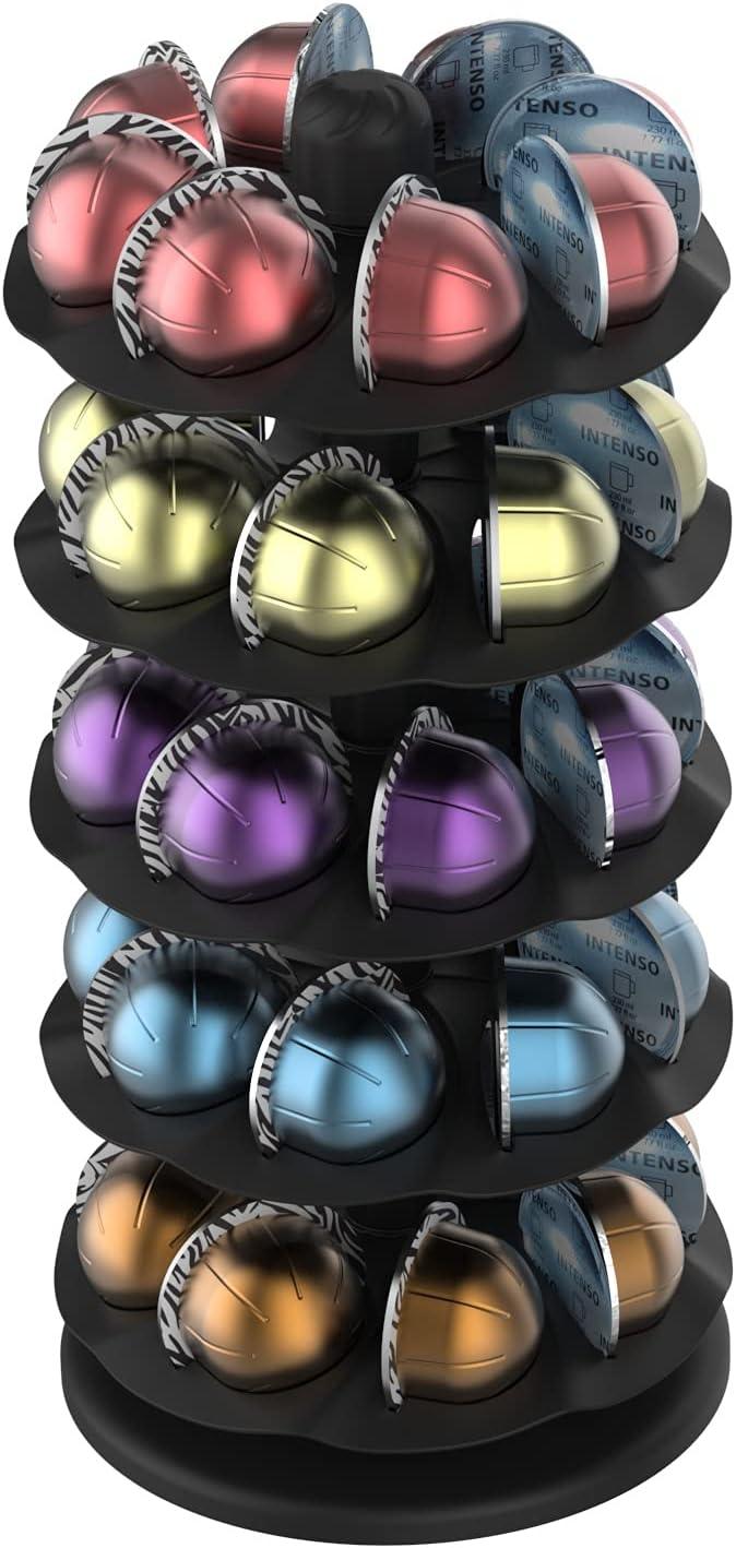 APPENIN WINTER PARK CORP Rotary Coffee Pod Capsules Carousel Holder Organizer Compatible With 40 Nespresso Vertuoline Capsules (Black)