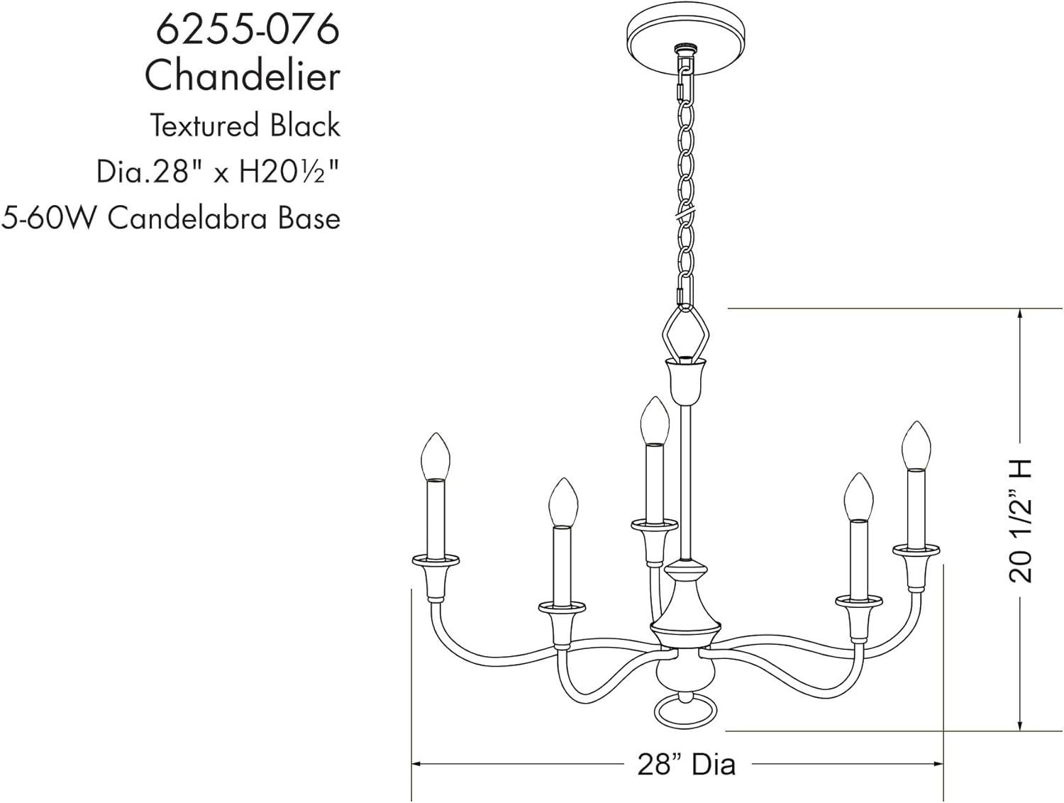 Halifax Textured Black 5-Light Candelabra Chandelier