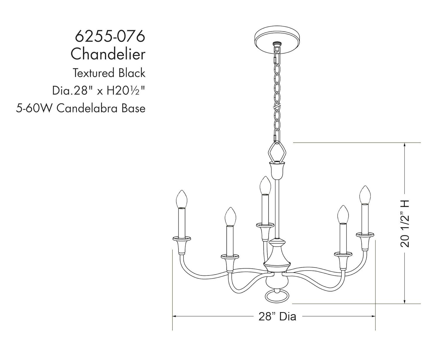 Halifax Textured Black 5-Light Candelabra Chandelier