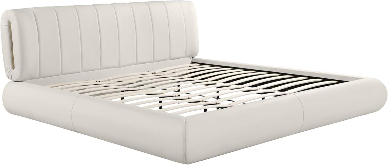 Karol Cream Faux Leather King Platform Bed with Upholstered Headboard