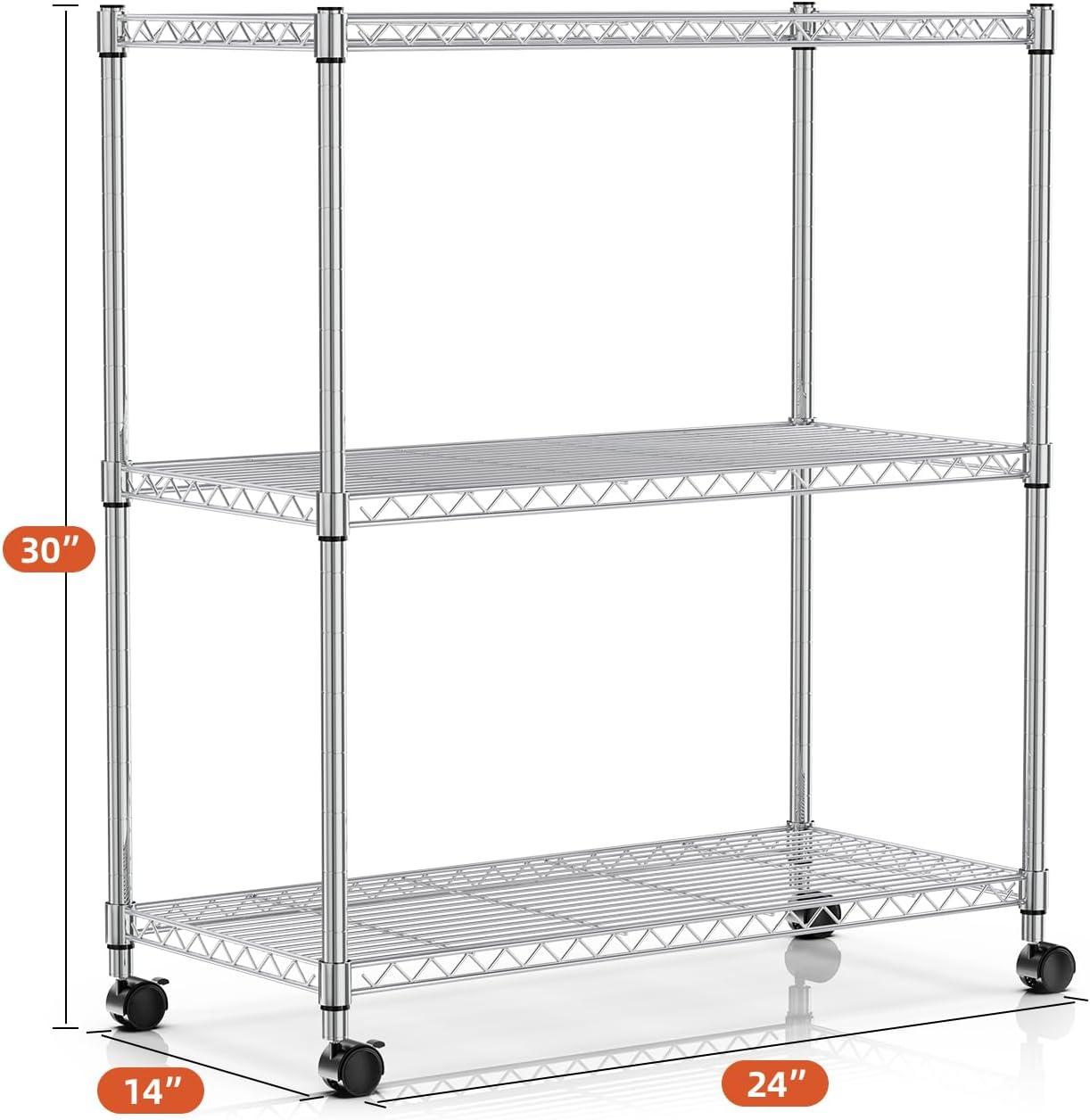 YSSOA Heavy Duty 3-Shelf Shelving with Wheels, Adjustable Storage Units, Steel Organizer Wire Rack, Plug Version