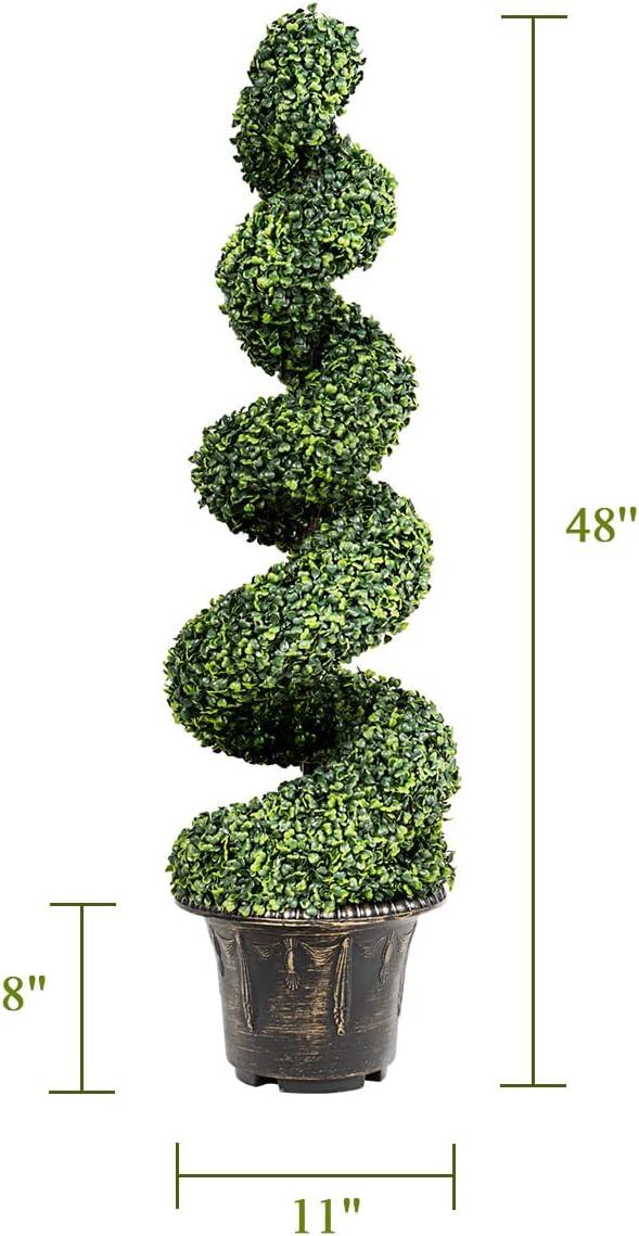 Lifelike Boxwood 4ft Spiral Topiary in Cement-Filled Pot