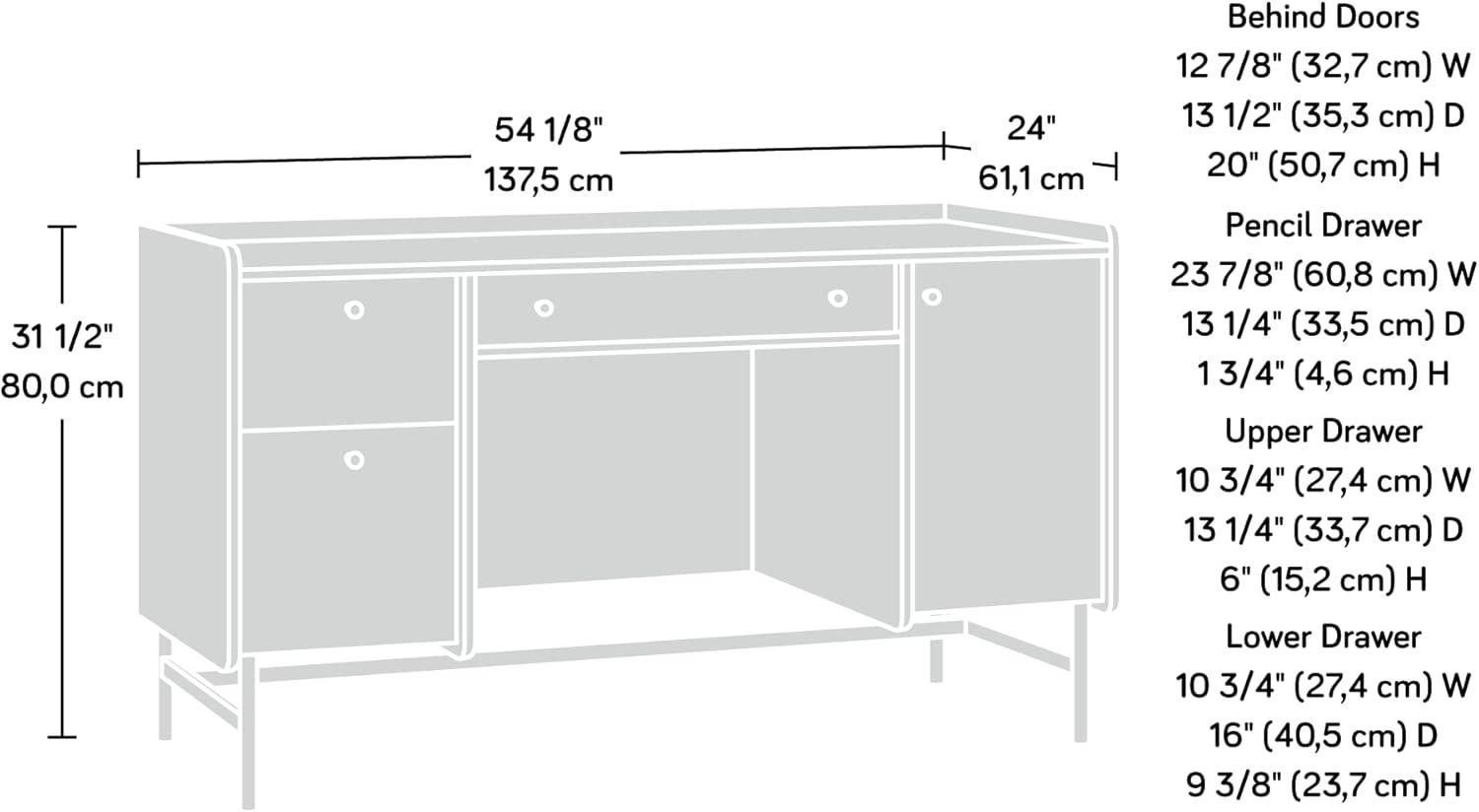 Sauder Harvey Park Double Pedestal Home Office Desk with Storage, Jet Acacia Finish