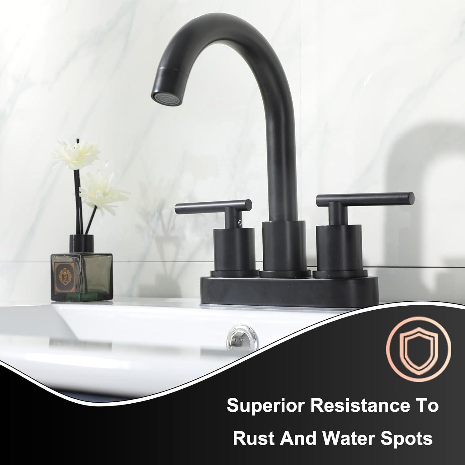 Brushed Nickel Bathroom Faucet, 2-Handle Lead-Free 360° Swivel High-Arc Spout 4 Inch Centerset Bath Lavatory Vanity Sink Faucets Set for Sinks with Drain & Water Hoses, VABM80008L