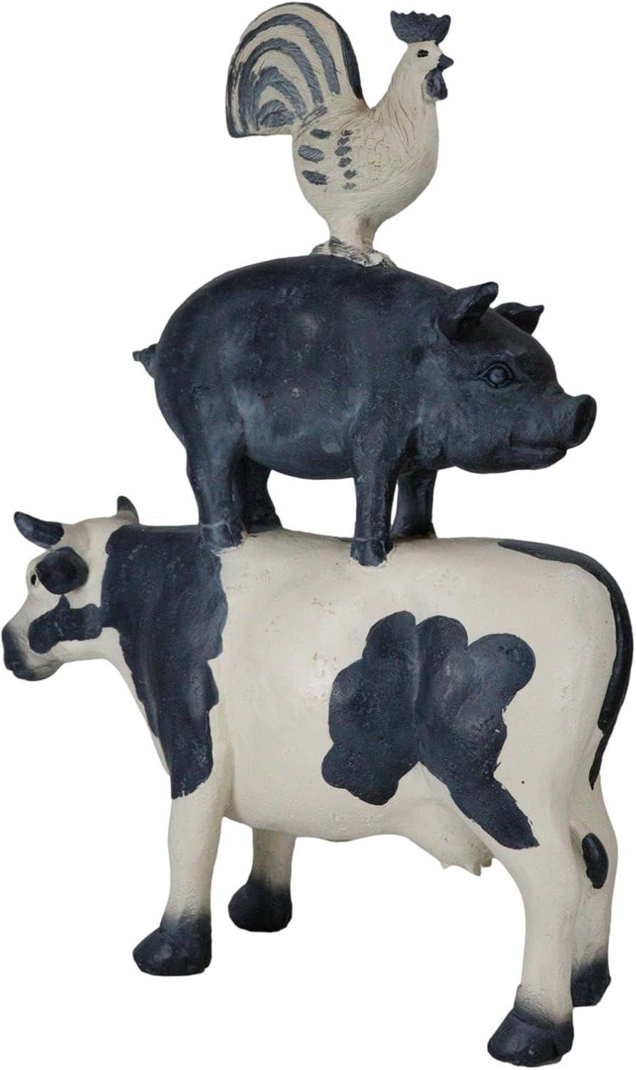 Pacific Giftware American Art Animal Farm Barnyard Stacked Animal Resin Figurine Statue (Cow/Pig/Chicken)