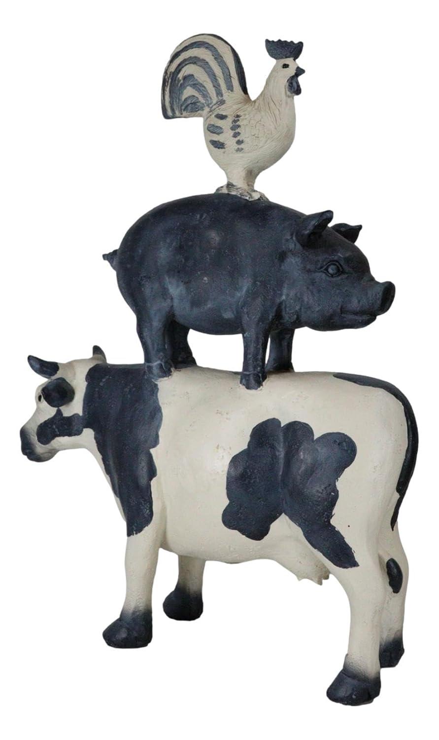 Pacific Giftware American Art Animal Farm Barnyard Stacked Animal Resin Figurine Statue (Cow/Pig/Chicken)