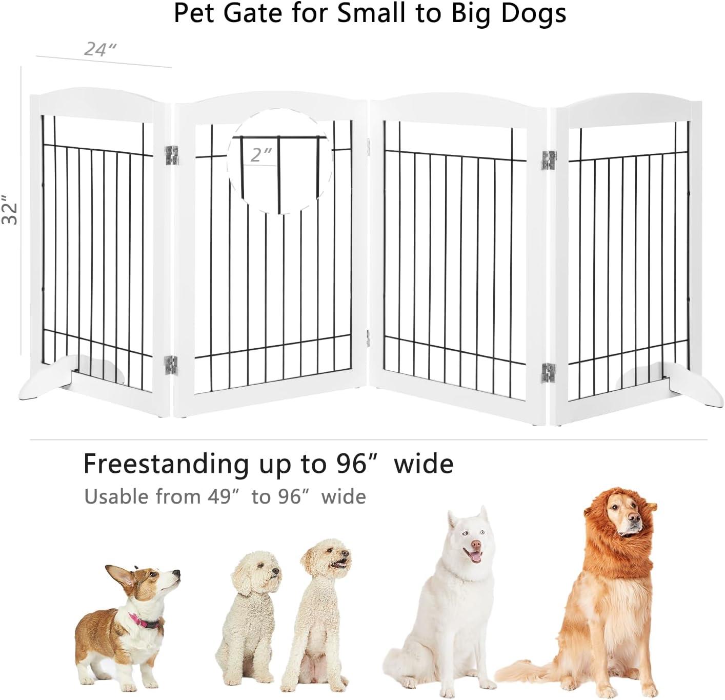 White Freestanding Foldable Wooden Pet Gate with Steel Wire