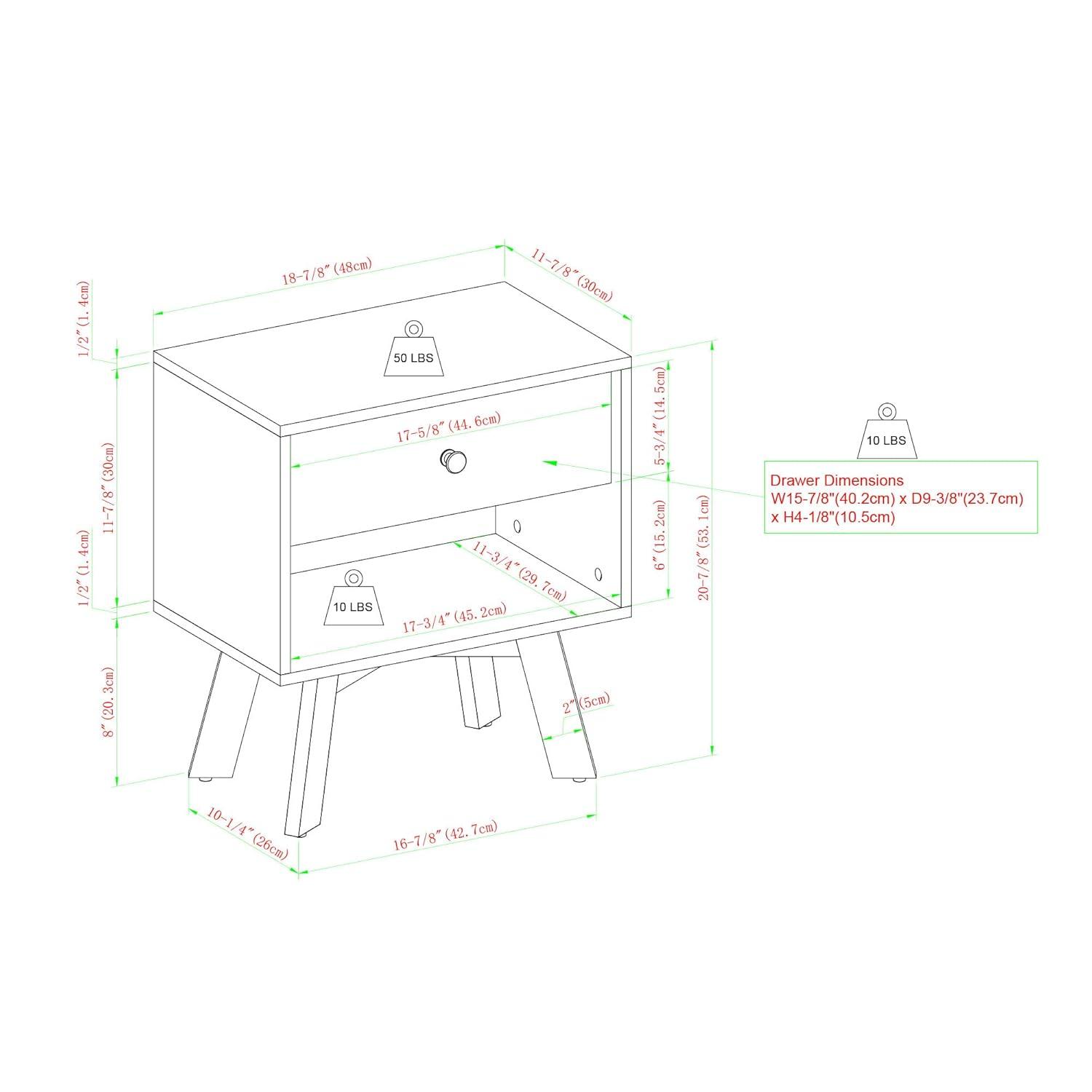 Walker Edison Mid Century Modern 1-Drawer Nightstand Bedroom Storage Drawer and Shelf Bedside End Table, 21 Inch, Coastal Oak