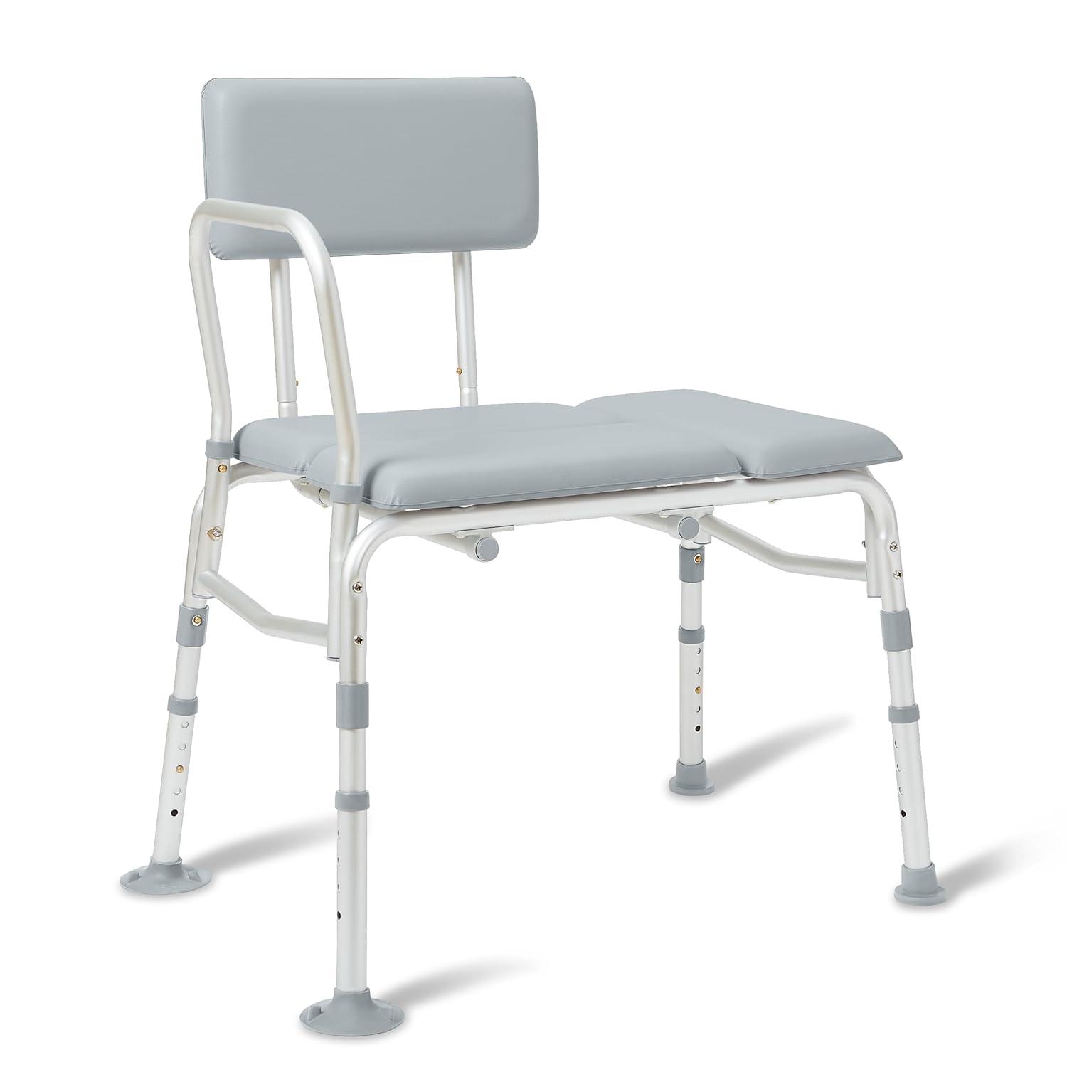 Adjustable Gray Padded Transfer Bench with Arm and Backrest