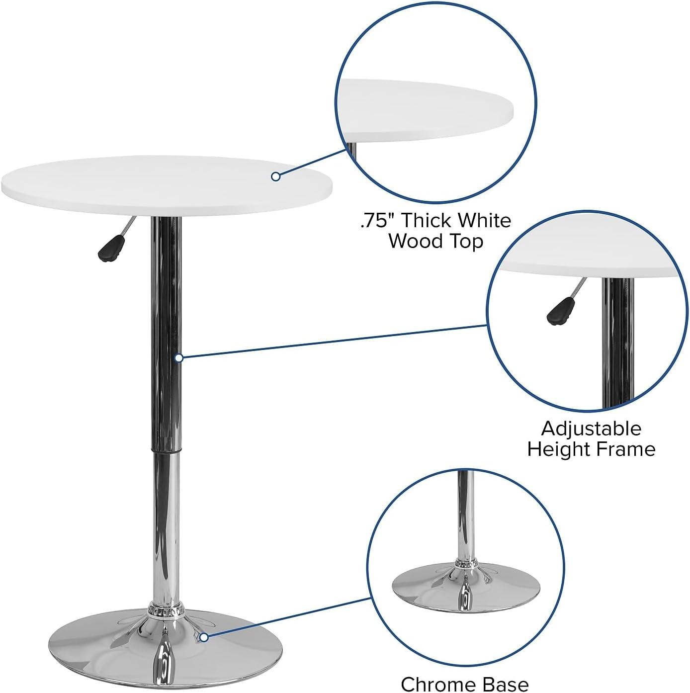 White Round Adjustable Height Wood and Chrome Table