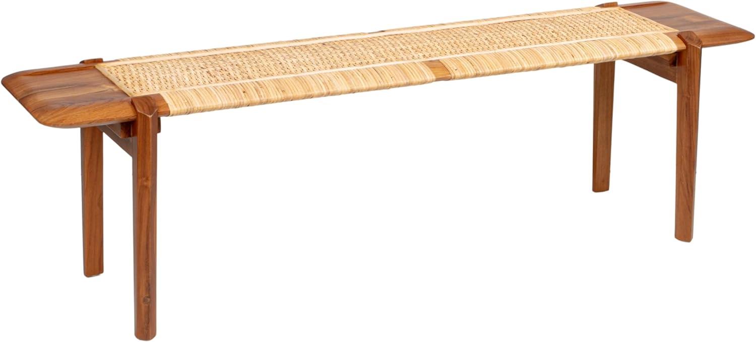 Creative Co-Op Long Teakwood and Rattan Bench, Natural