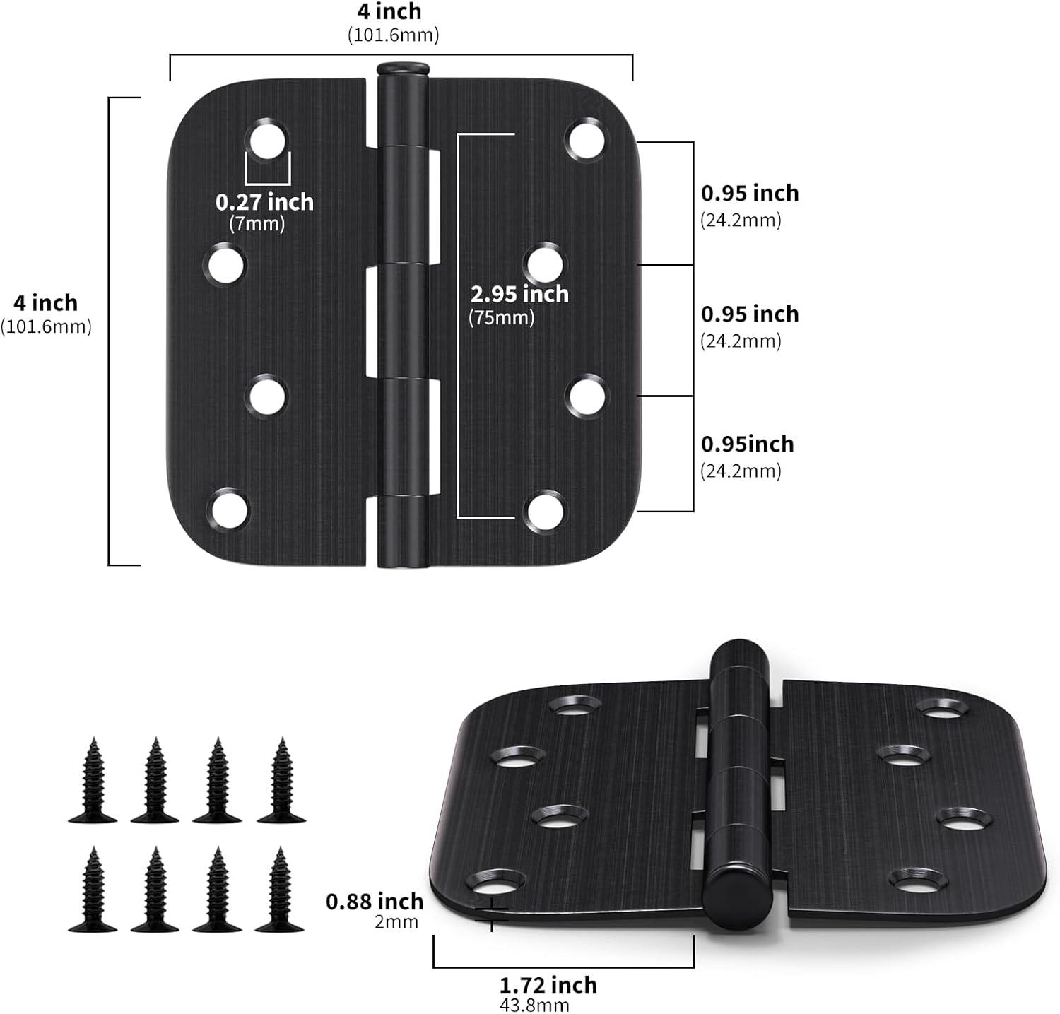 Door Hinge 4-Inch, 5/8-inch Radius, 3-Pack