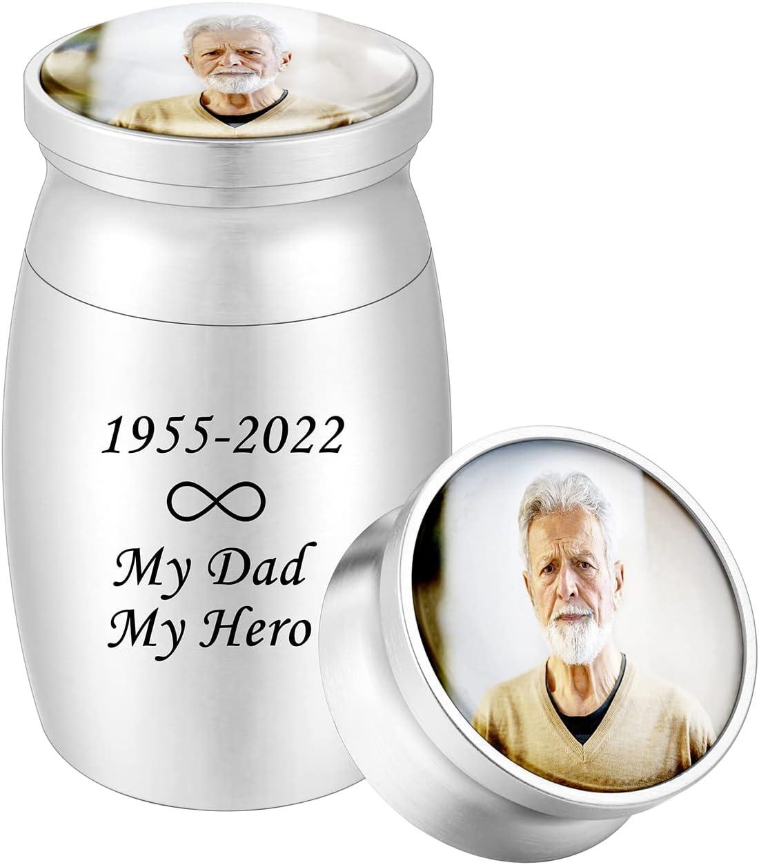 Small Keepsake Urn for Dad Mini Cremation Urns Decorative Memorial Funeral Ashes Holder Silver Engraved Stainless Steel Container for Dad Father 1.57 x 1.18 Inch-My Dad My Hero My Angel