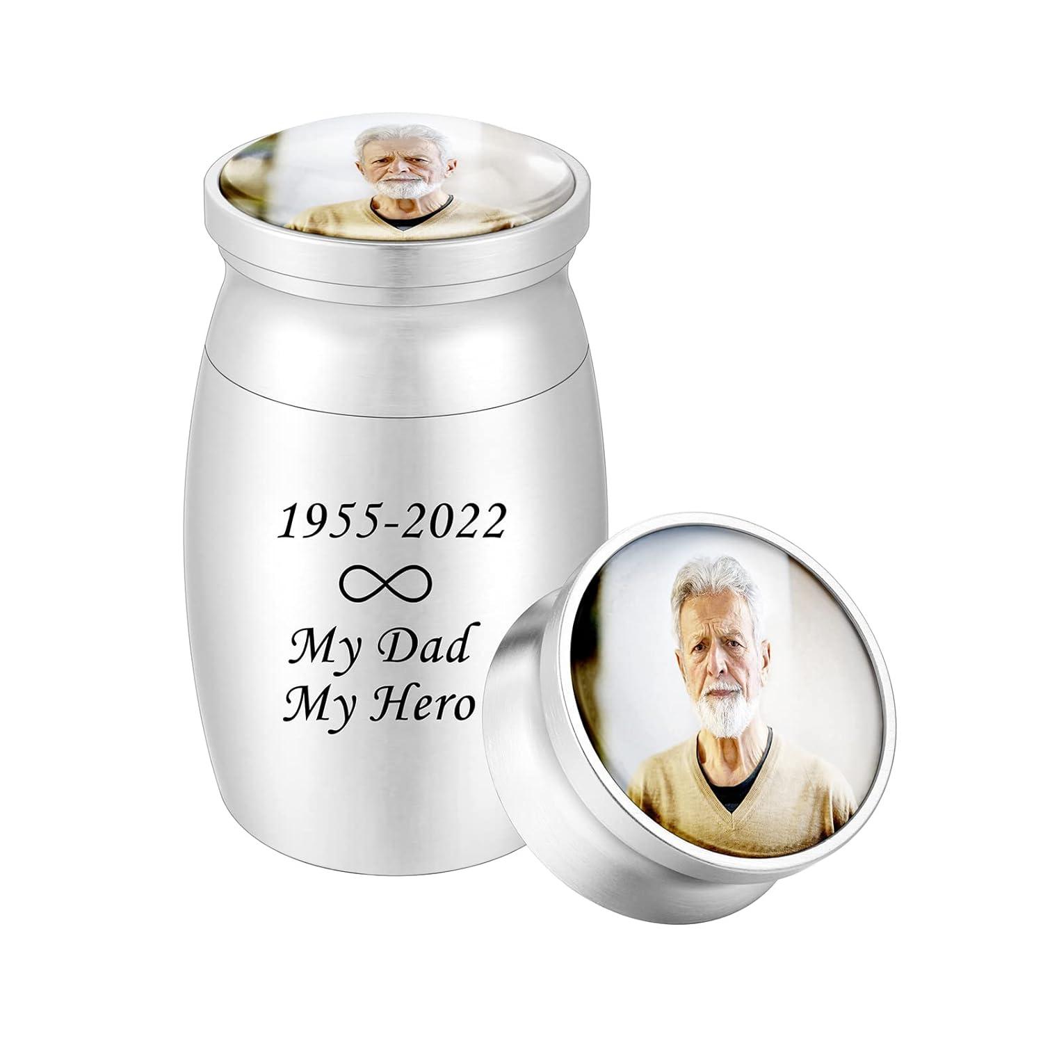Small Keepsake Urn for Dad Mini Cremation Urns Decorative Memorial Funeral Ashes Holder Silver Engraved Stainless Steel Container for Dad Father 1.57 x 1.18 Inch-My Dad My Hero My Angel