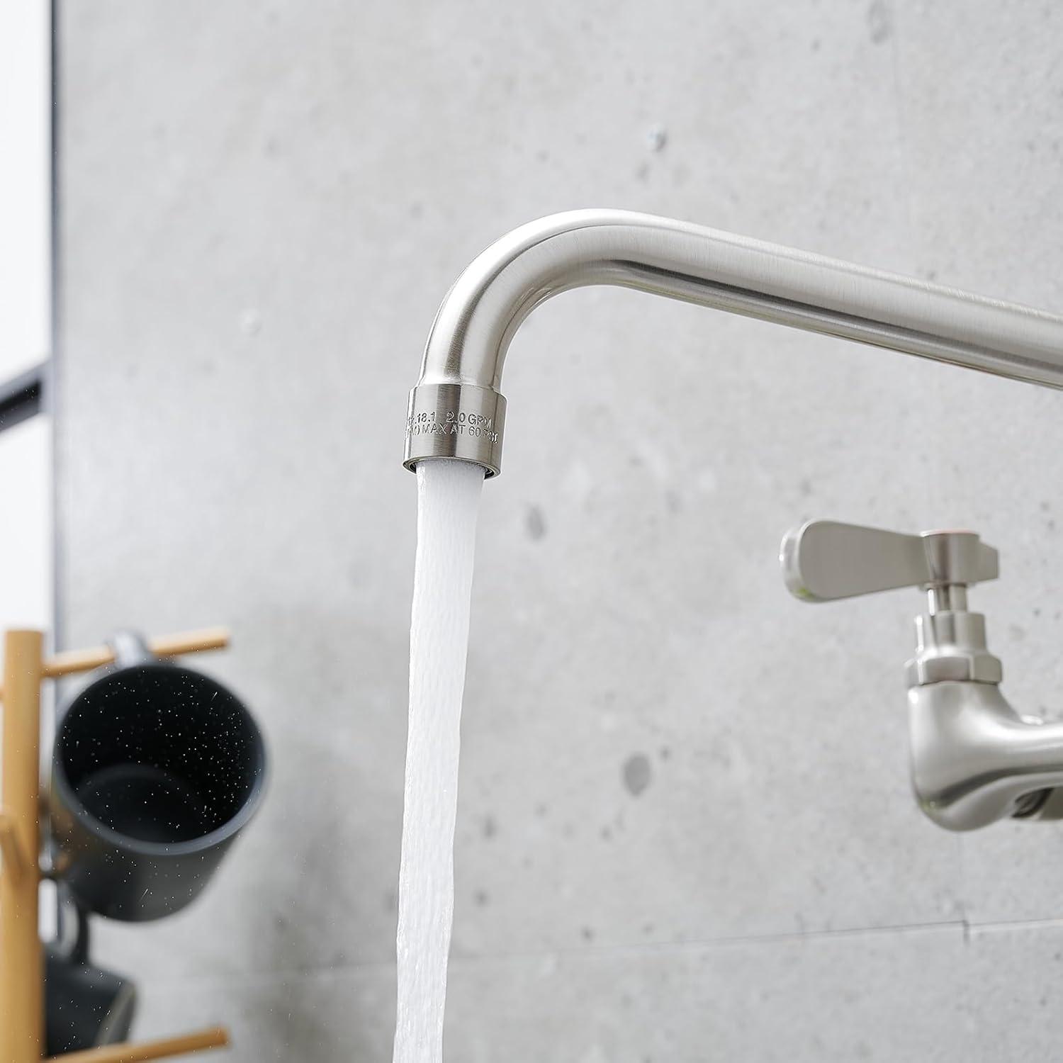 BWE Double Handles Wall Mount Modern Standard Kitchen Faucet With 8 Inch Swivel Spout 8" Center