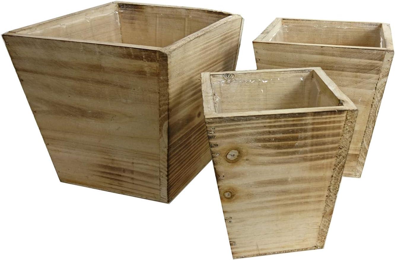 Admired By Nature Contemporary square wood pot/planter with liner, Rustic White, Set of 3