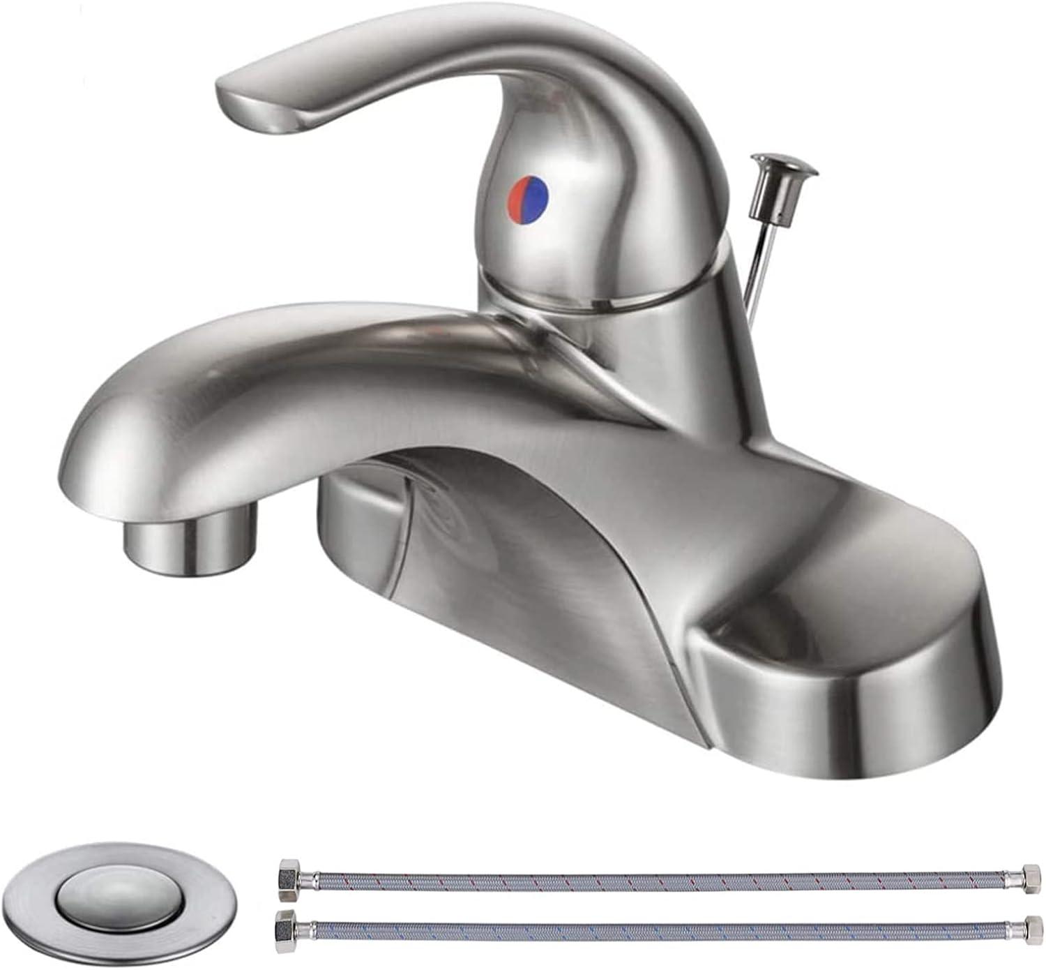 Brushed Nickel Single Handle Low Arc Bathroom Faucet