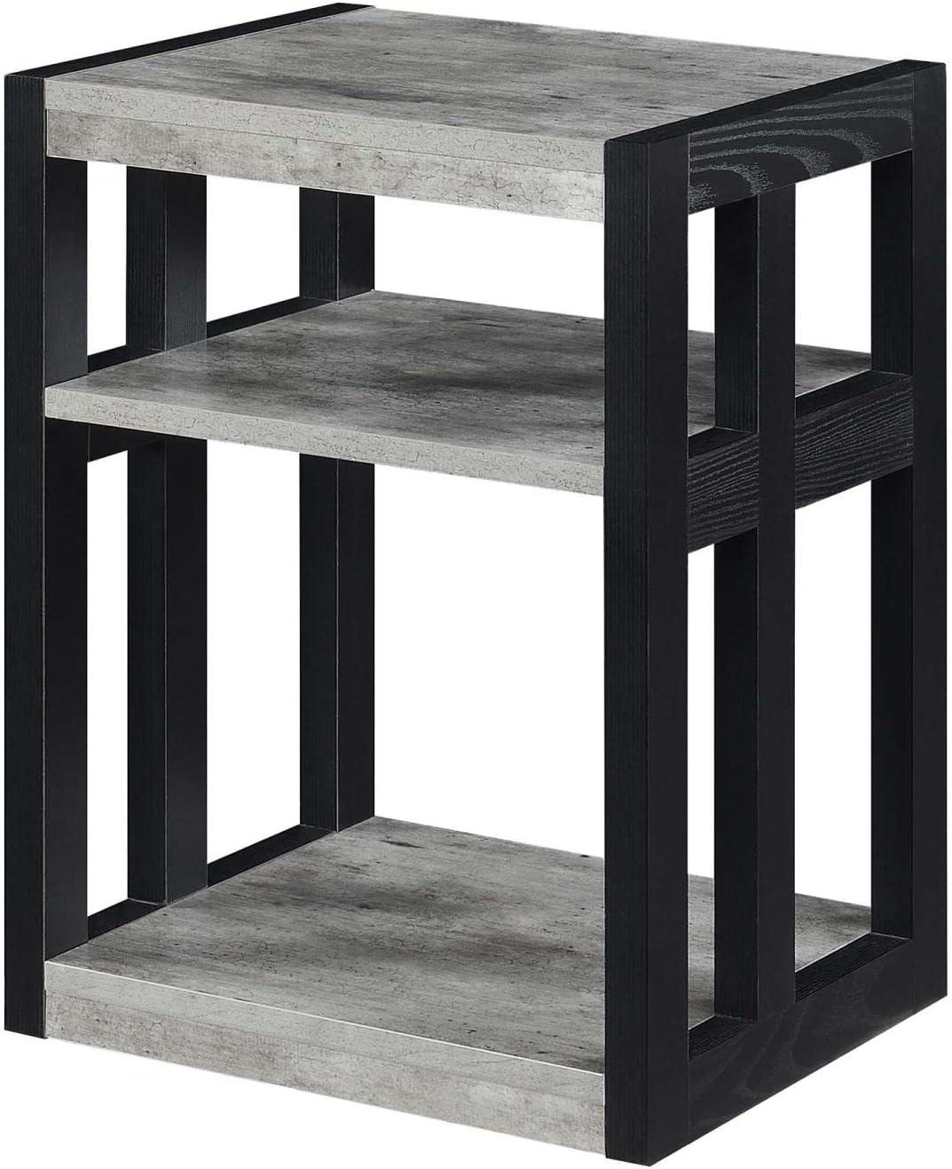 Faux Birch and Black 3-Tier End Table with Shelves