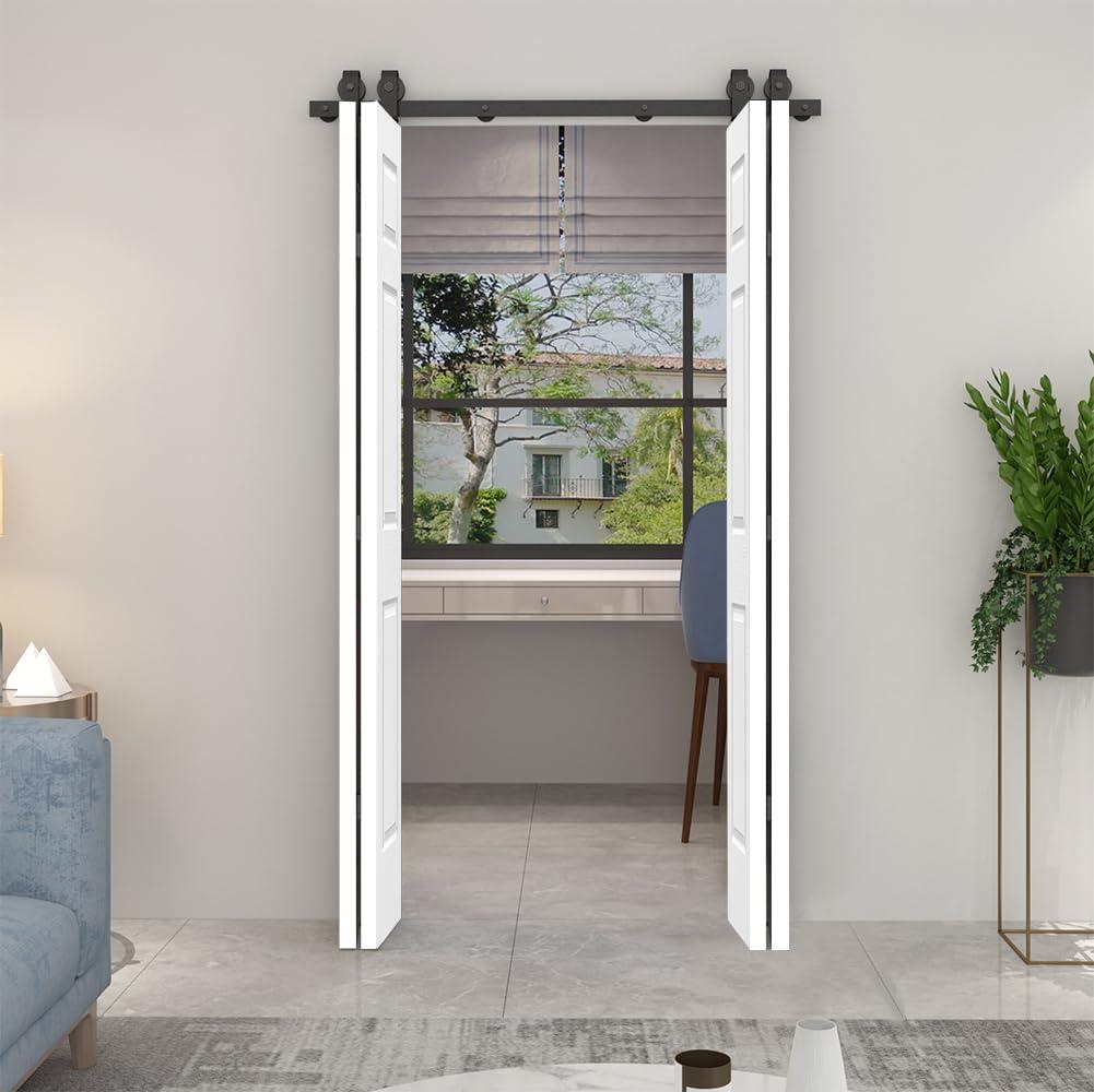 Calhome Paneled MDF Composite Double Bifold Barn Doors with Installation Hardware Kit