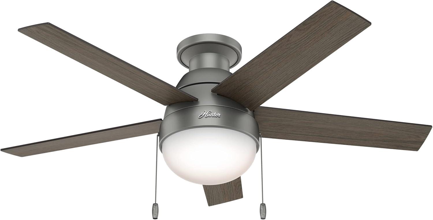 46" Anslee 5 - Blade LED Flush Mount Ceiling Fan with Pull Chain and Light Kit Included