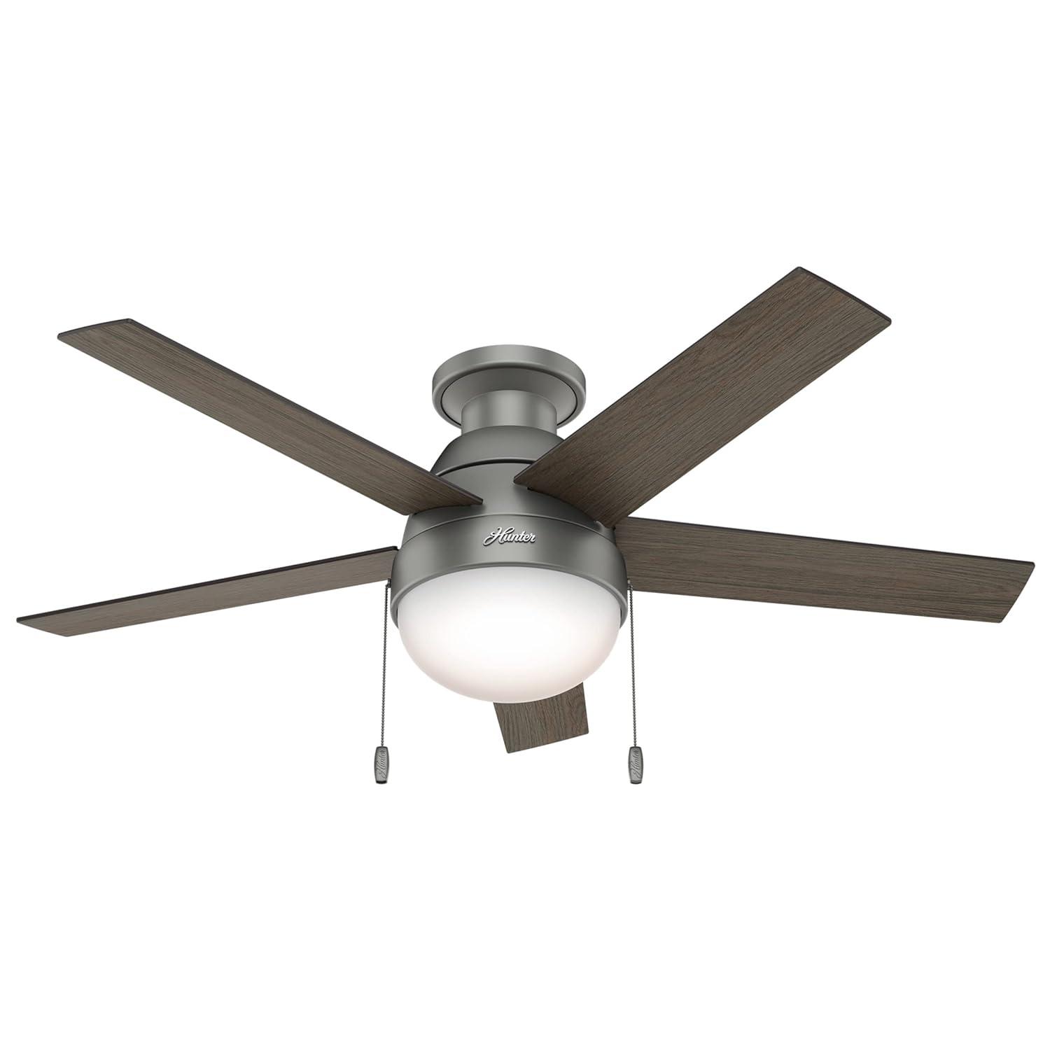 Hunter Fan 46" Anslee 5 - Blade LED Flush Mount Ceiling Fan with Pull Chain and Light Kit Included