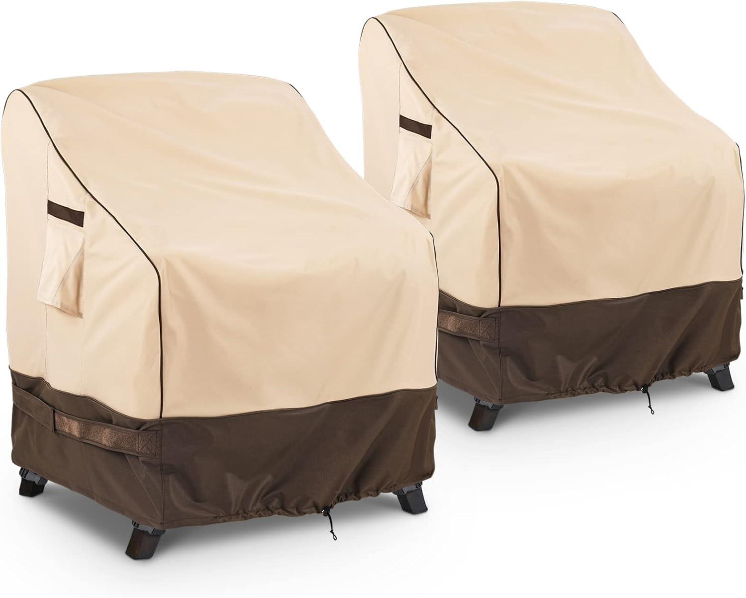 Khaki and Brown Waterproof Patio Chair Covers, 29" W x 30" D x 36" H, 2-Pack