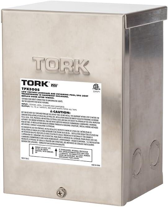 Tork Low Voltage 300 Watt Safety Transformer for Indoor Outdoor Pool